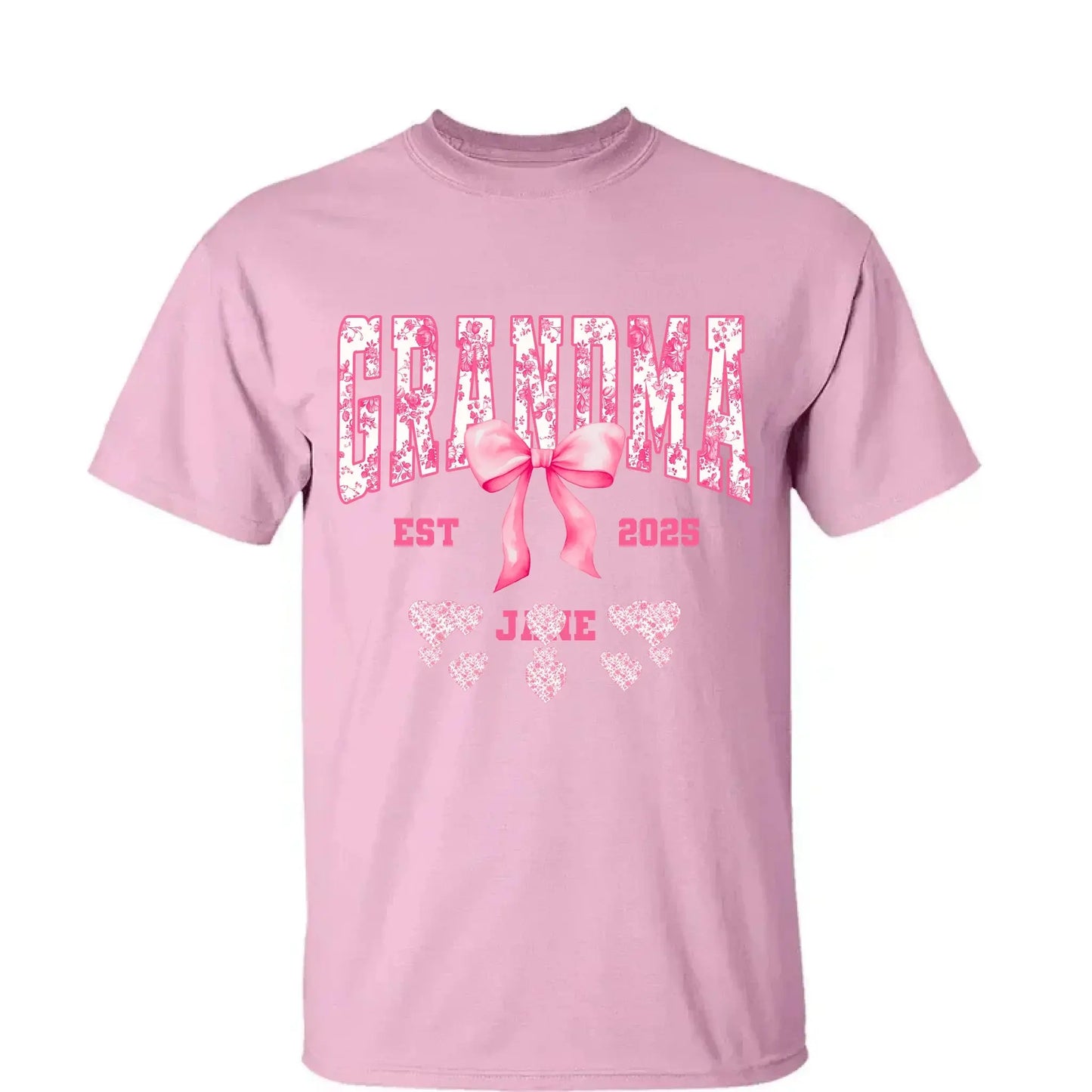 Floral Grandma Shirt with Bow – Personalized Name & Year T-Shirt Gift for Nana, Gigi, Mimi, Grandma Ezcustomize
