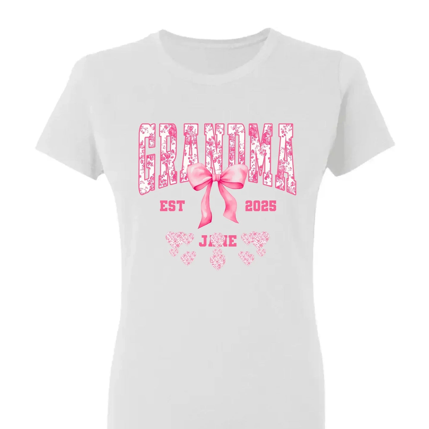 Floral Grandma Shirt with Bow – Personalized Name & Year T-Shirt Gift for Nana, Gigi, Mimi, Grandma Ezcustomize