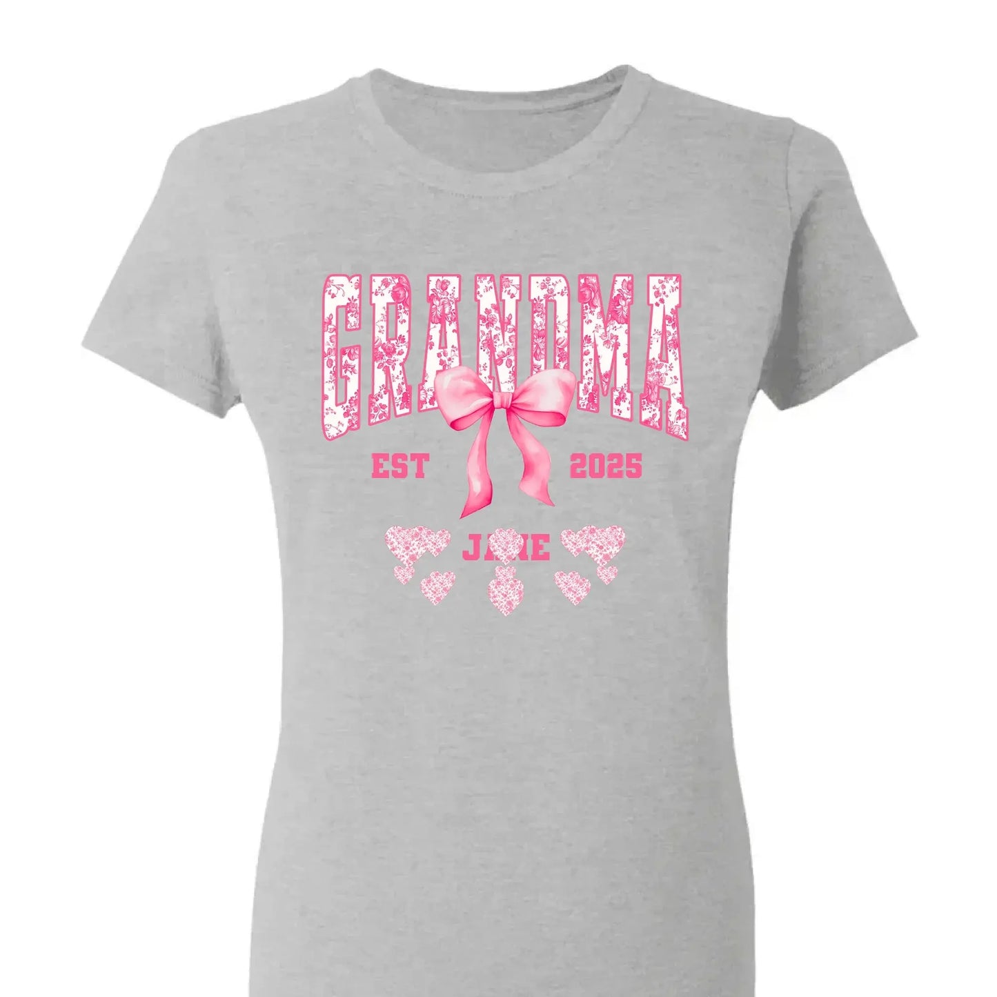 Floral Grandma Shirt with Bow – Personalized Name & Year T-Shirt Gift for Nana, Gigi, Mimi, Grandma Ezcustomize