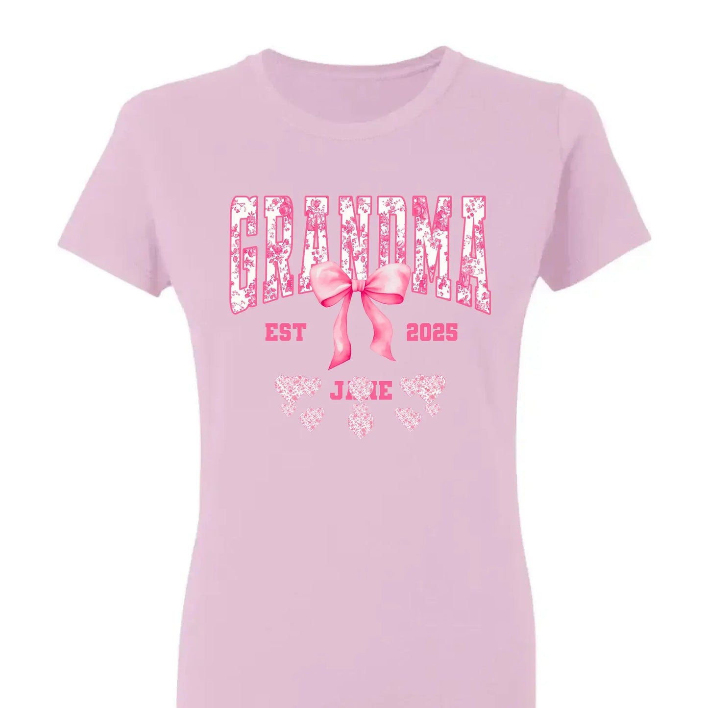 Floral Grandma Shirt with Bow – Personalized Name & Year T-Shirt Gift for Nana, Gigi, Mimi, Grandma Ezcustomize