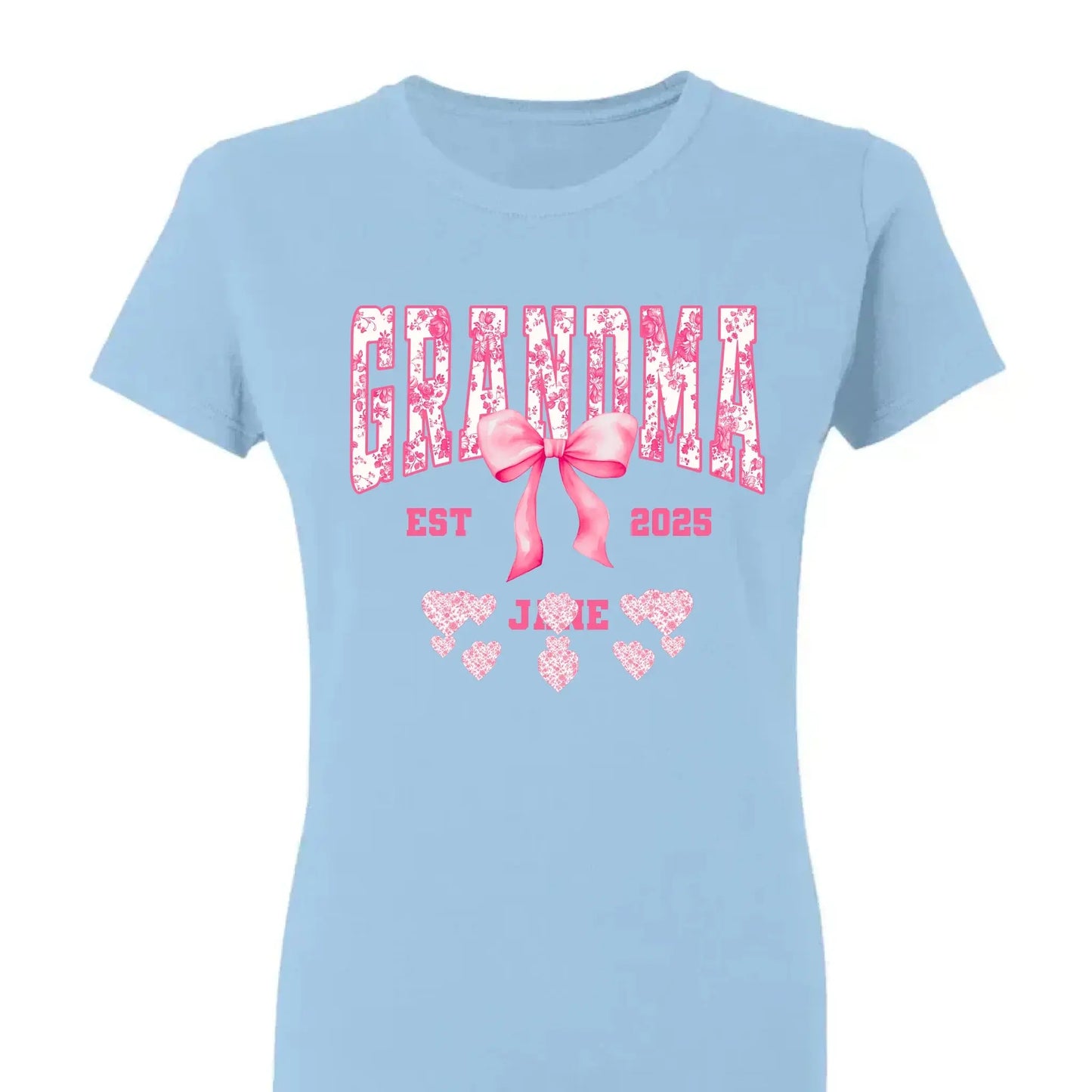 Floral Grandma Shirt with Bow – Personalized Name & Year T-Shirt Gift for Nana, Gigi, Mimi, Grandma Ezcustomize