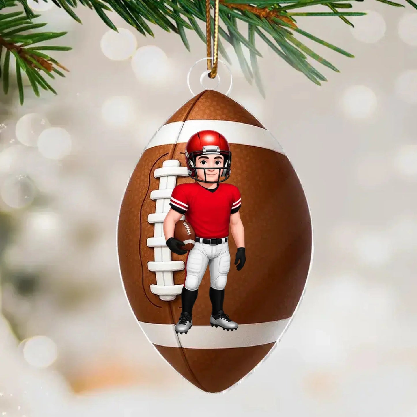 Football Boy 3D Effect – Personalized Acrylic Ornament – Custom Football Christmas Gift for Son, Teen Boy, Grandson Ezcustomize