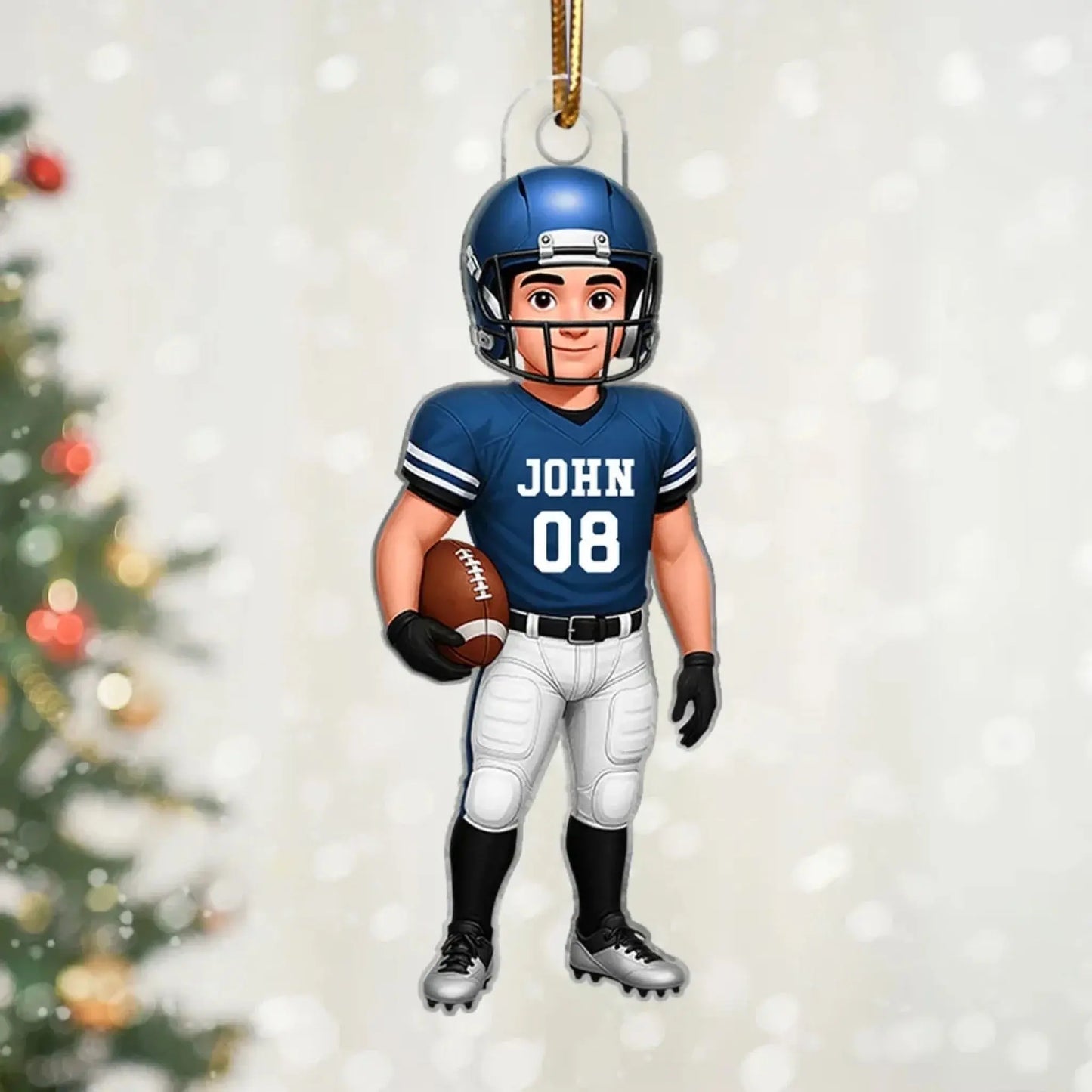 Football Boy 3D Effect – Personalized Acrylic Ornament – Custom Sports Christmas Gift for Son, Teen Boy, Grandson Ezcustomize