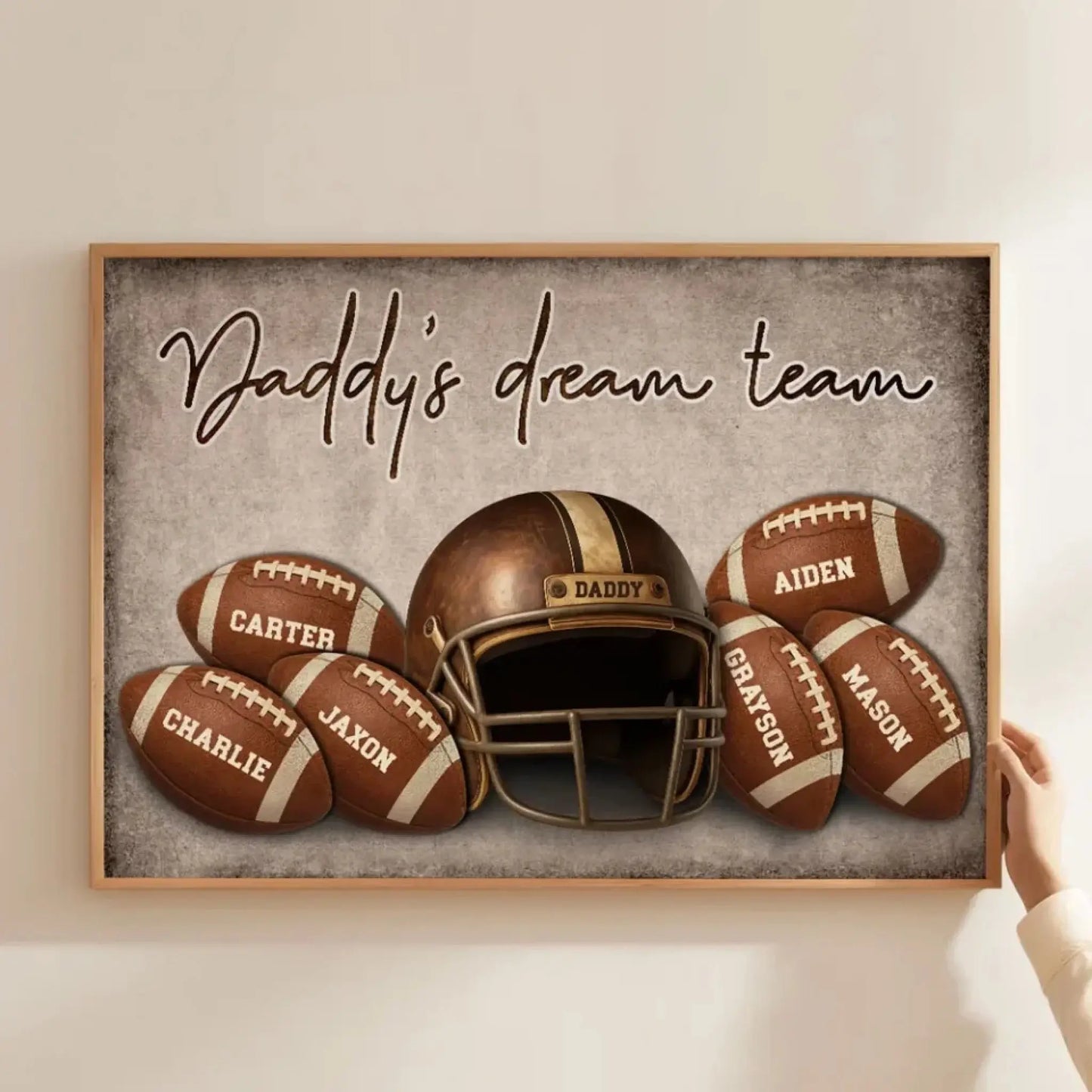 Football Dad Name Art – Personalized Poster/Canvas – Custom Father’s Day Gift with Kids’ Names for Sports-Loving Dads Ezcustomize