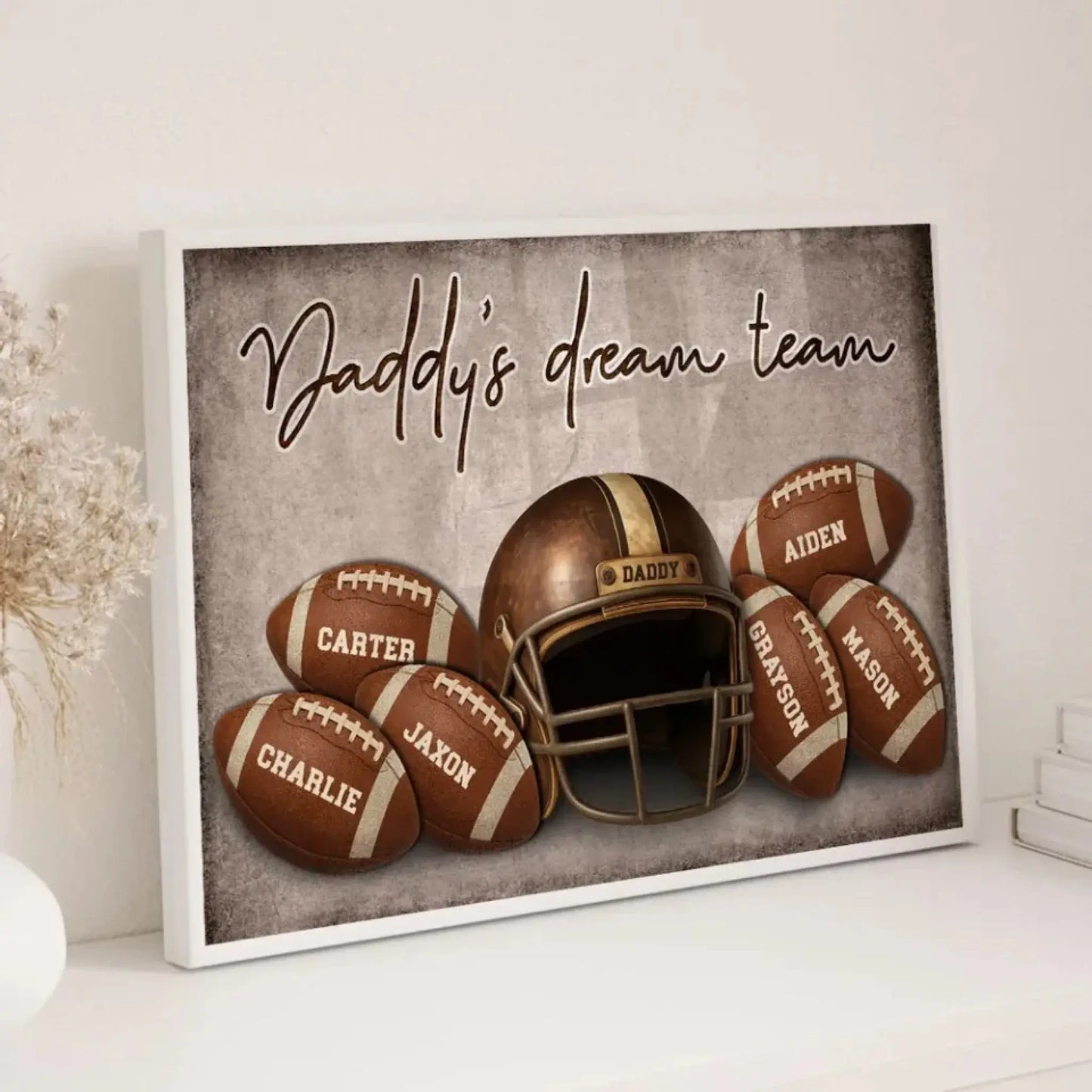 Football Dad Name Art – Personalized Poster/Canvas – Custom Father’s Day Gift with Kids’ Names for Sports-Loving Dads Ezcustomize
