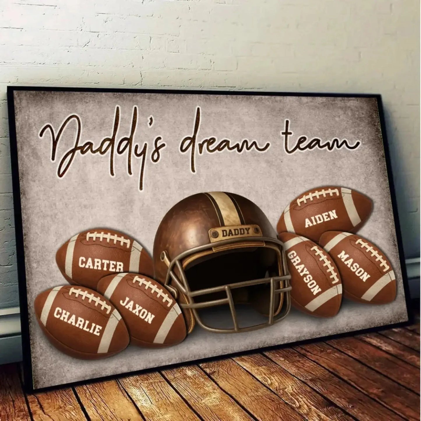 Football Dad Name Art – Personalized Poster/Canvas – Custom Father’s Day Gift with Kids’ Names for Sports-Loving Dads Ezcustomize