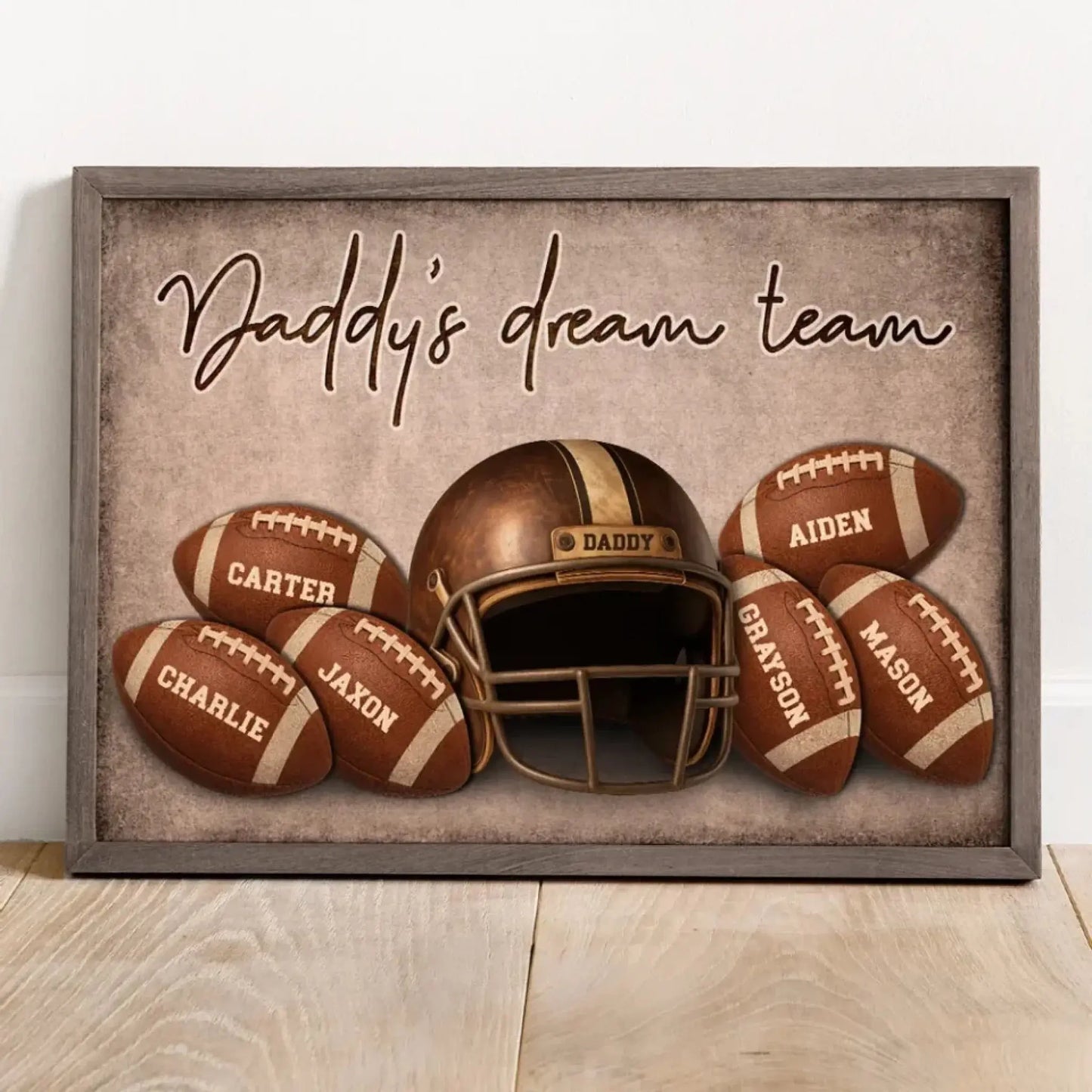 Football Dad Name Art – Personalized Poster/Canvas – Custom Father’s Day Gift with Kids’ Names for Sports-Loving Dads Ezcustomize