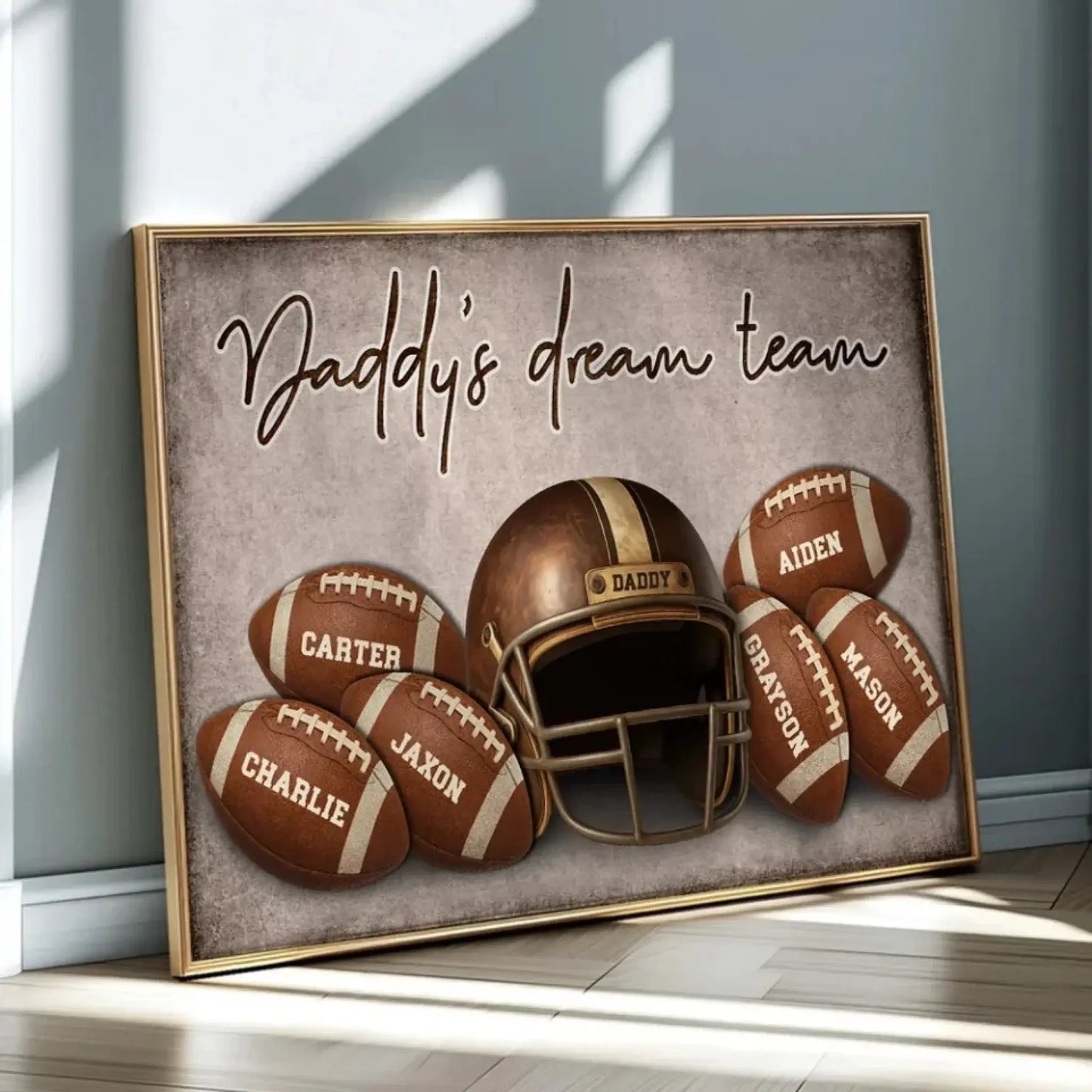 Football Dad Name Art – Personalized Poster/Canvas – Custom Father’s Day Gift with Kids’ Names for Sports-Loving Dads Ezcustomize