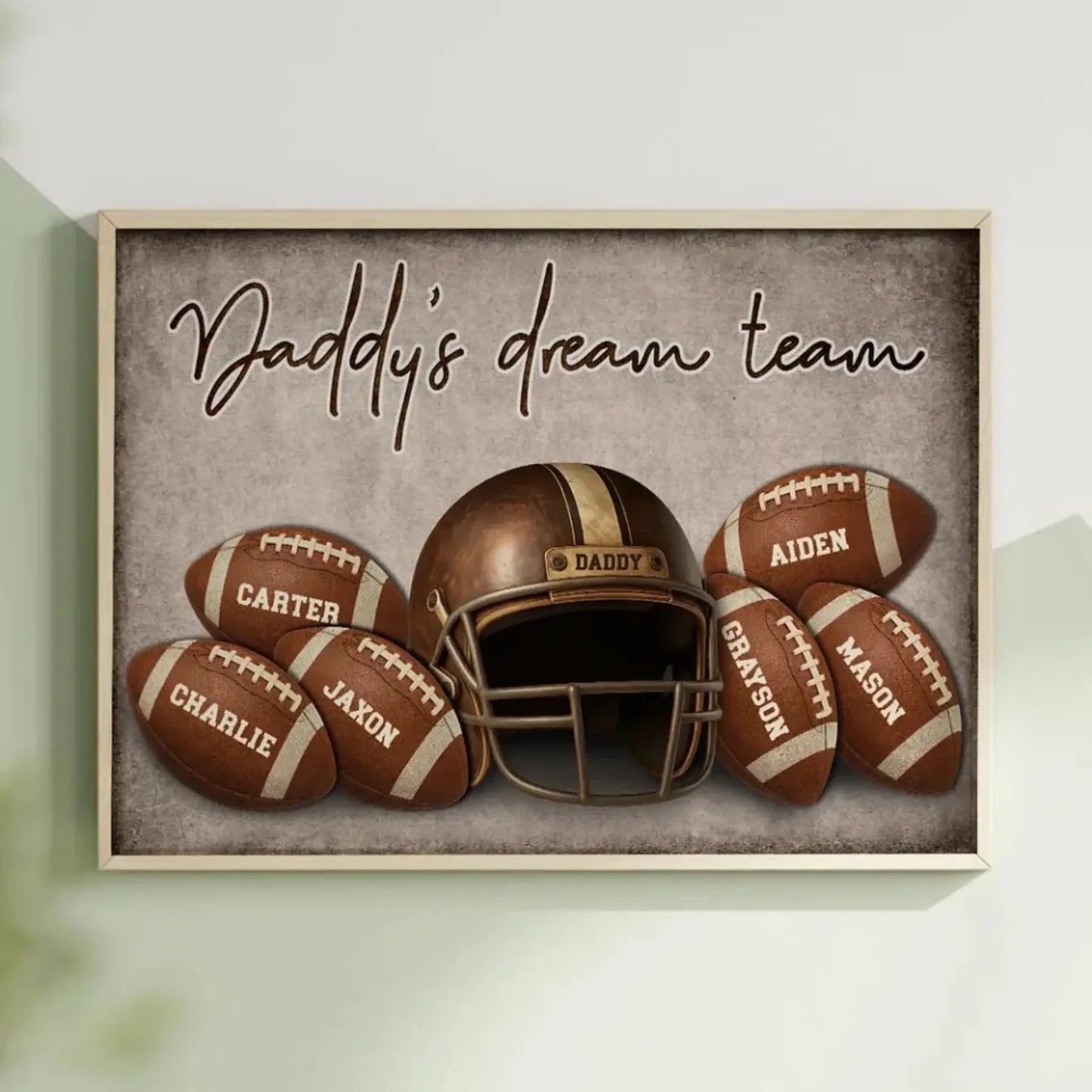Football Dad Name Art – Personalized Poster/Canvas – Custom Father’s Day Gift with Kids’ Names for Sports-Loving Dads Ezcustomize