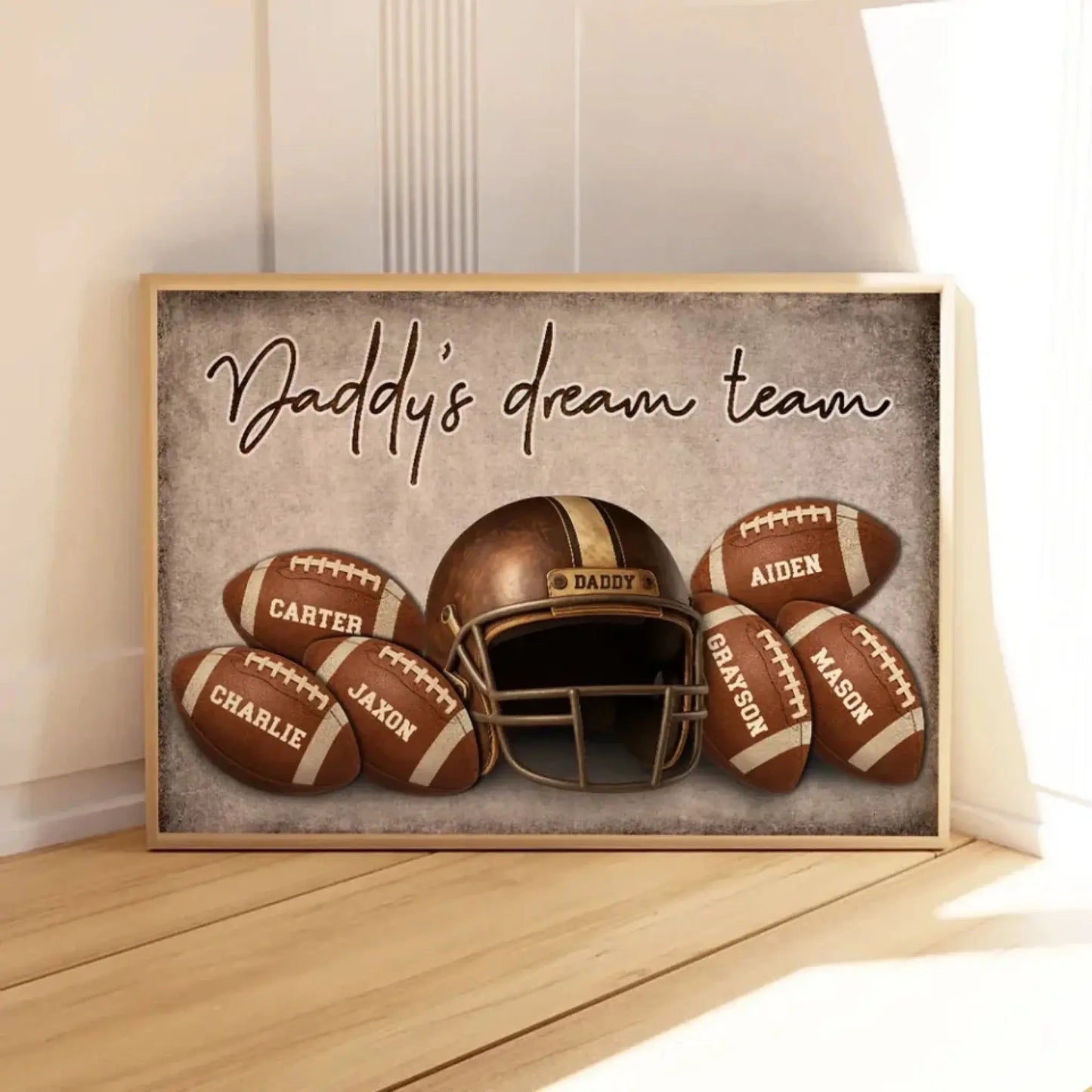 Football Dad Name Art – Personalized Poster/Canvas – Custom Father’s Day Gift with Kids’ Names for Sports-Loving Dads Ezcustomize
