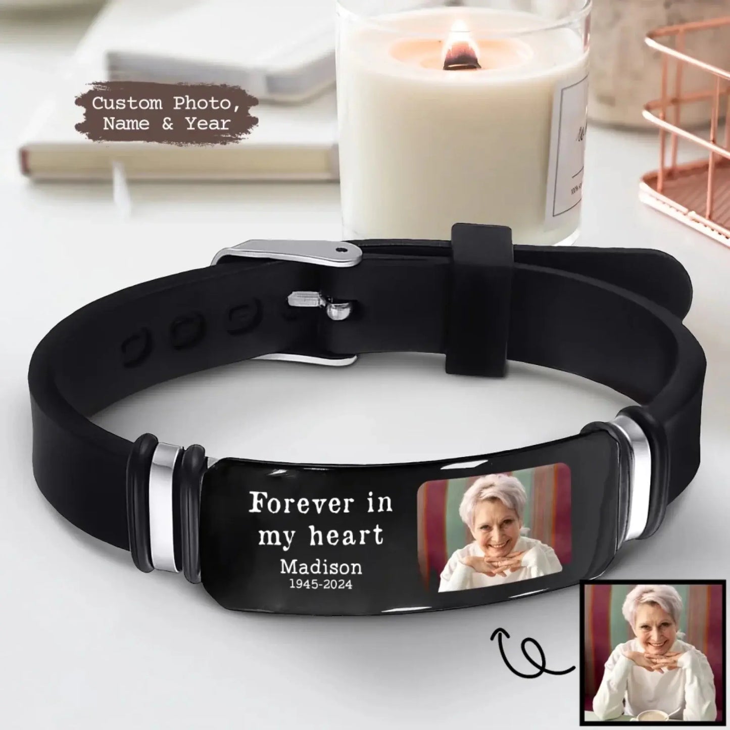 Forever In My Heart - Custom Bracelet - Sympathy Gift Ezcustomize