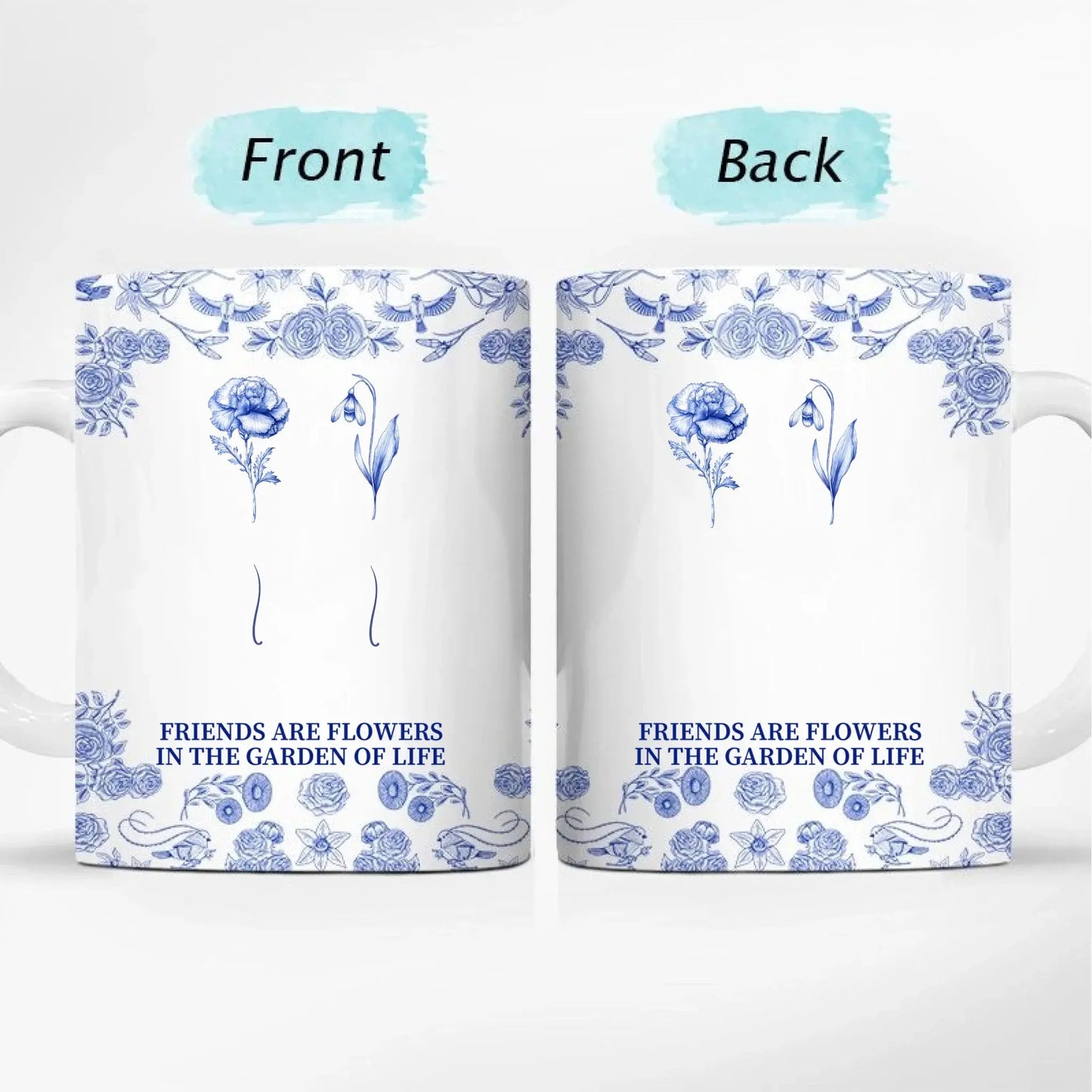 Friendship White Ceramic Mug with Clear Print and Floral Details, Simple Everyday Style, Gift-Ready for Loved Ones Ezcustomize