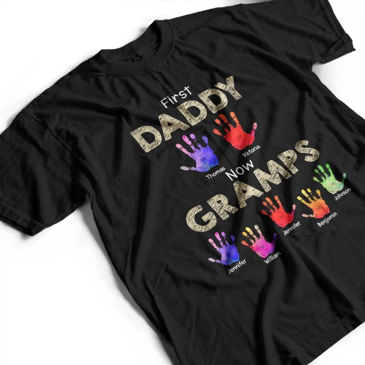 From Dad to Grandpa – Custom Handprint Back View T-Shirt – Father's Day or Birthday Gift for Dad or Grandpa Ezcustomize