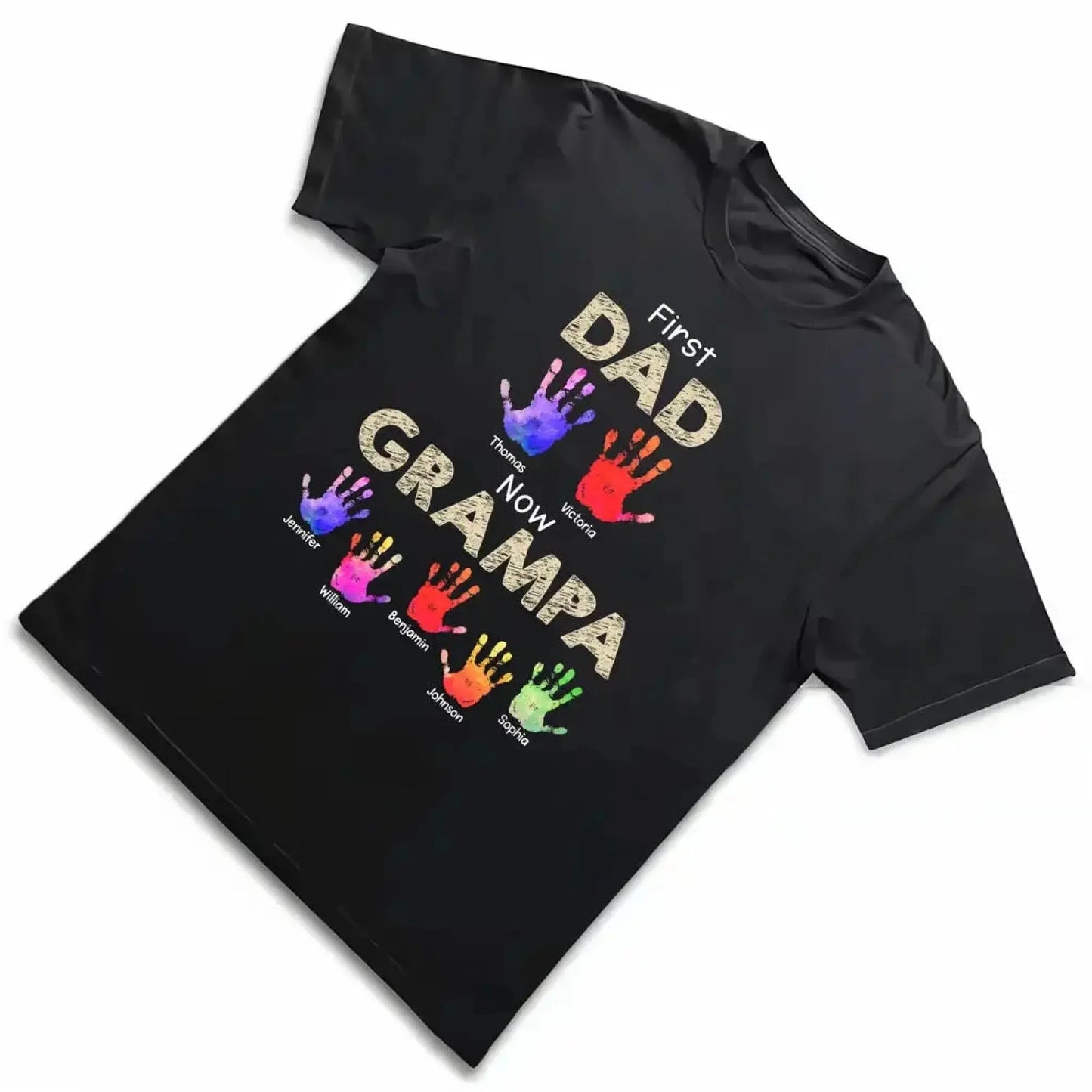 From Dad to Grandpa – Custom Handprint Back View T-Shirt – Father's Day or Birthday Gift for Dad or Grandpa Ezcustomize