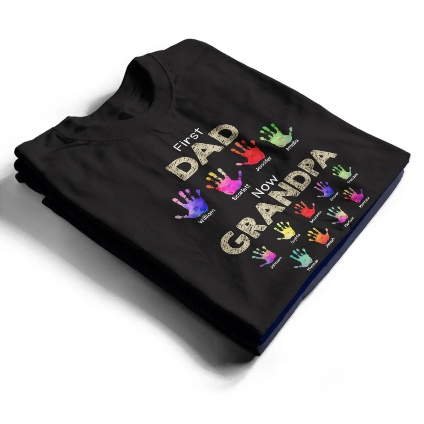 From Dad to Grandpa – Custom Handprint Back View T-Shirt – Father's Day or Birthday Gift for Dad or Grandpa Ezcustomize