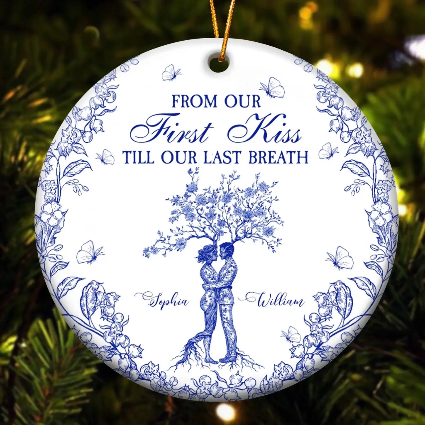 From Our First Kiss Till Our Last Breath Toile de Jouy – Personalized Ceramic Ornament – Romantic Christmas Gift for Couples & Partners Ezcustomize