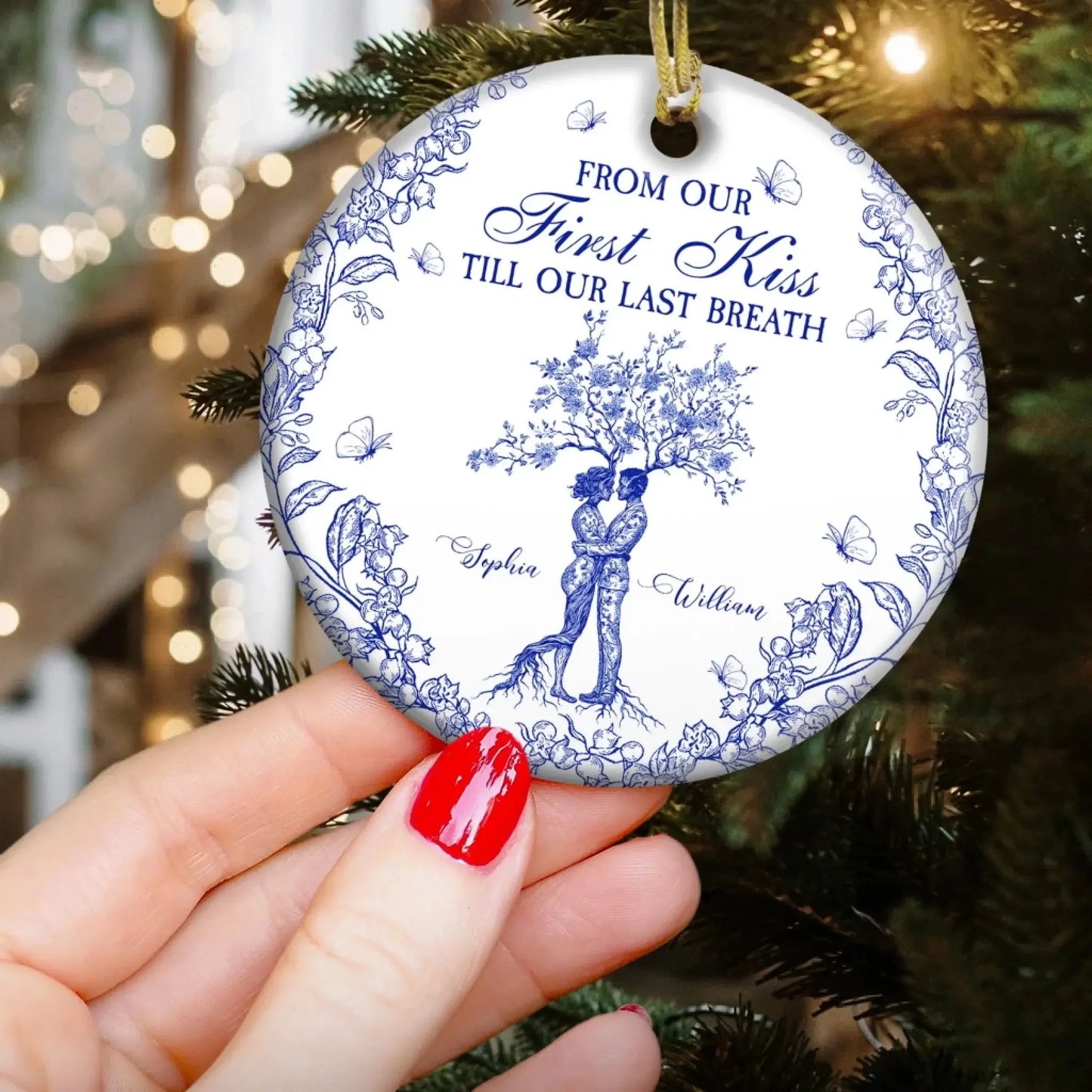 From Our First Kiss Till Our Last Breath Toile de Jouy – Personalized Ceramic Ornament – Romantic Christmas Gift for Couples & Partners Ezcustomize