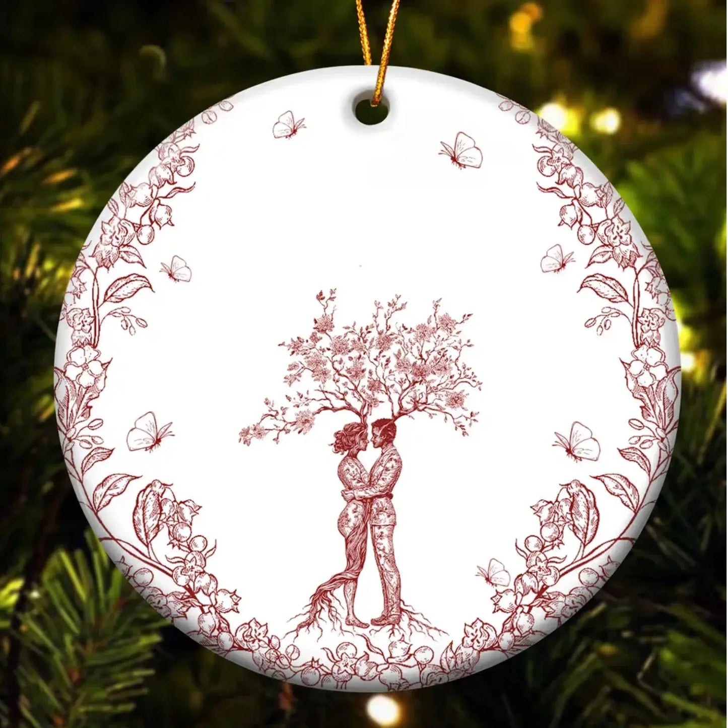 From Our First Kiss Till Our Last Breath Toile de Jouy – Personalized Ceramic Ornament – Romantic Christmas Gift for Couples & Partners Ezcustomize