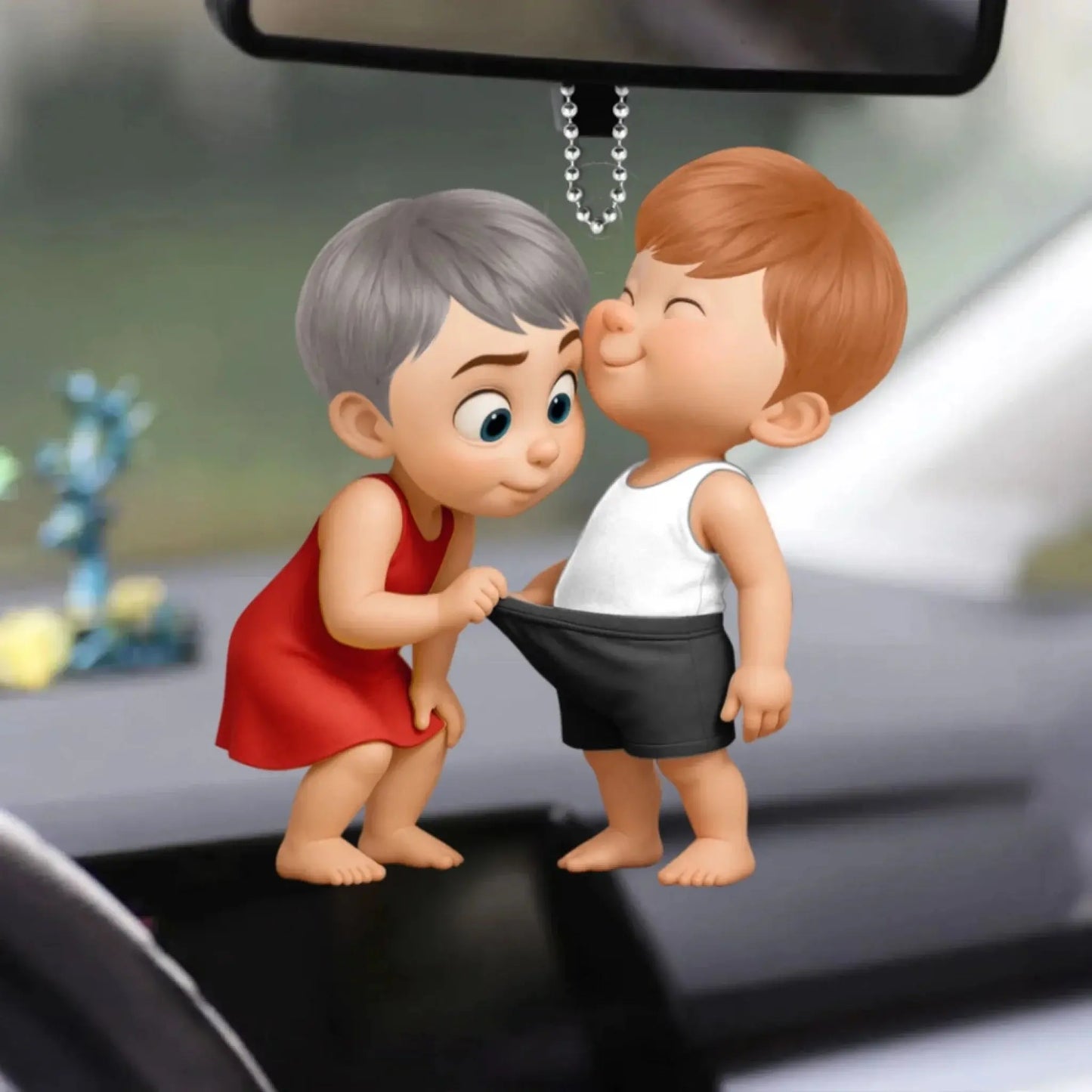 Funny Cartoon Couple Car Ornament – Personalized Acrylic Gift for Boyfriend or Girlfriend, Cute and Naughty Car Hanging Decoration Ezcustomize