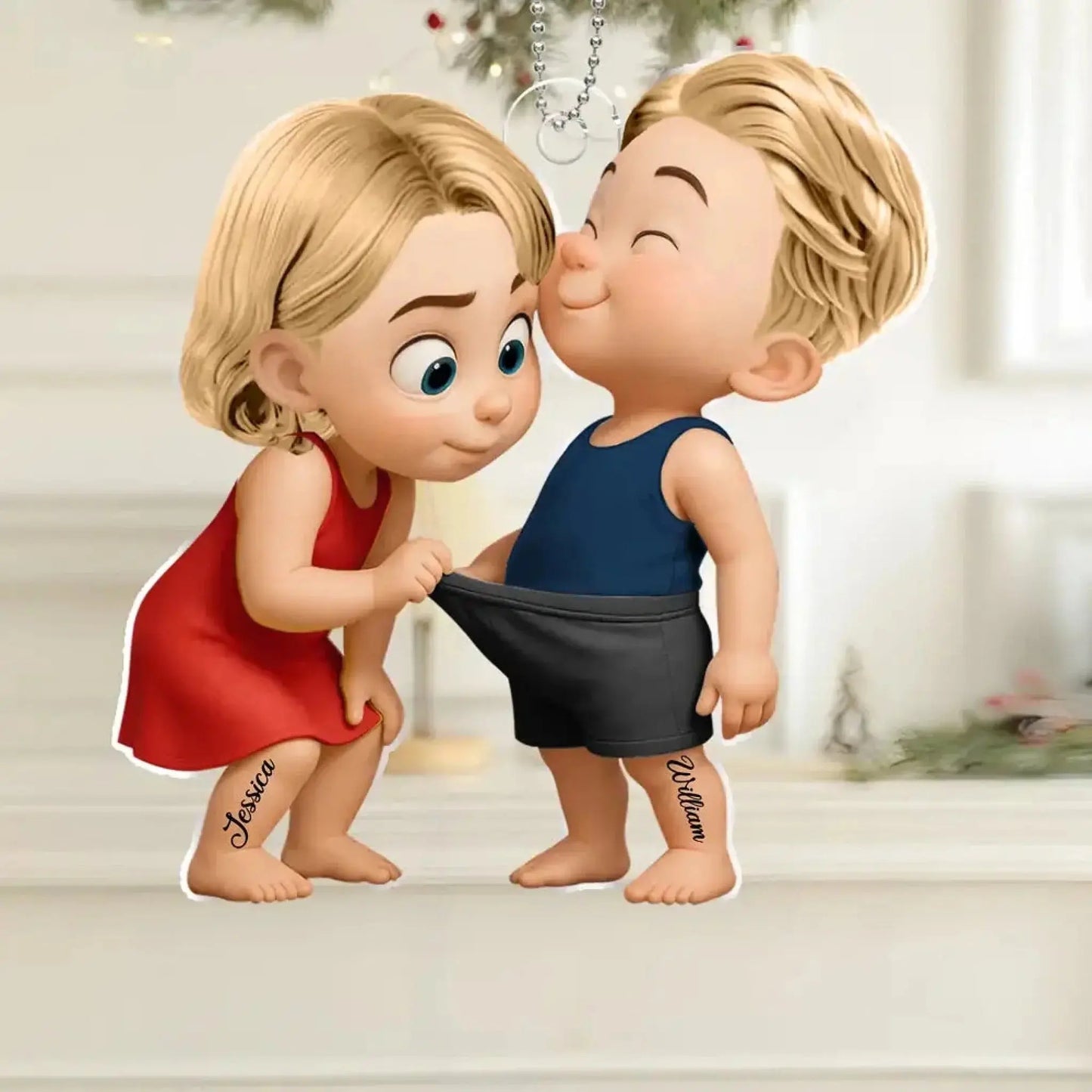 Funny Cartoon Couple Car Ornament – Personalized Acrylic Gift for Boyfriend or Girlfriend, Cute and Naughty Car Hanging Decoration Ezcustomize