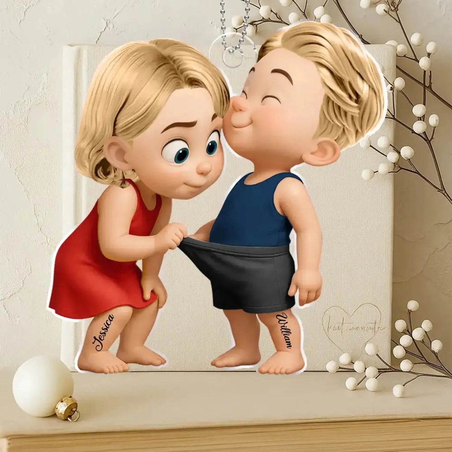 Funny Cartoon Couple Car Ornament – Personalized Acrylic Gift for Boyfriend or Girlfriend, Cute and Naughty Car Hanging Decoration Ezcustomize