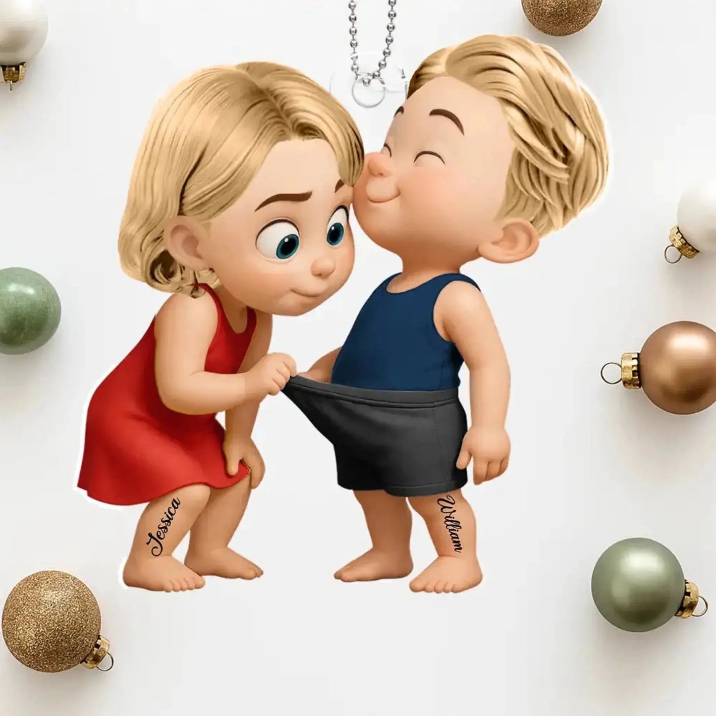 Funny Cartoon Couple Car Ornament – Personalized Acrylic Gift for Boyfriend or Girlfriend, Cute and Naughty Car Hanging Decoration Ezcustomize