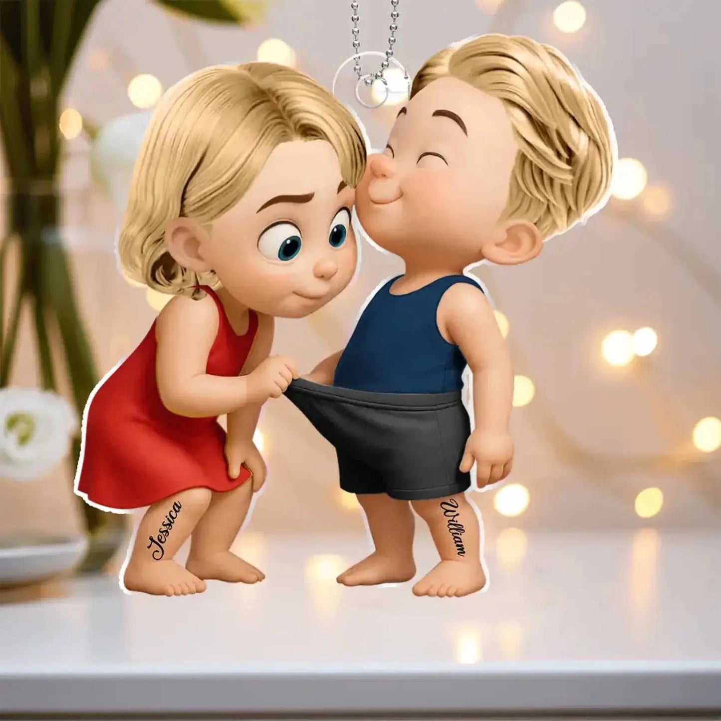 Funny Cartoon Couple Car Ornament – Personalized Acrylic Gift for Boyfriend or Girlfriend, Cute and Naughty Car Hanging Decoration Ezcustomize