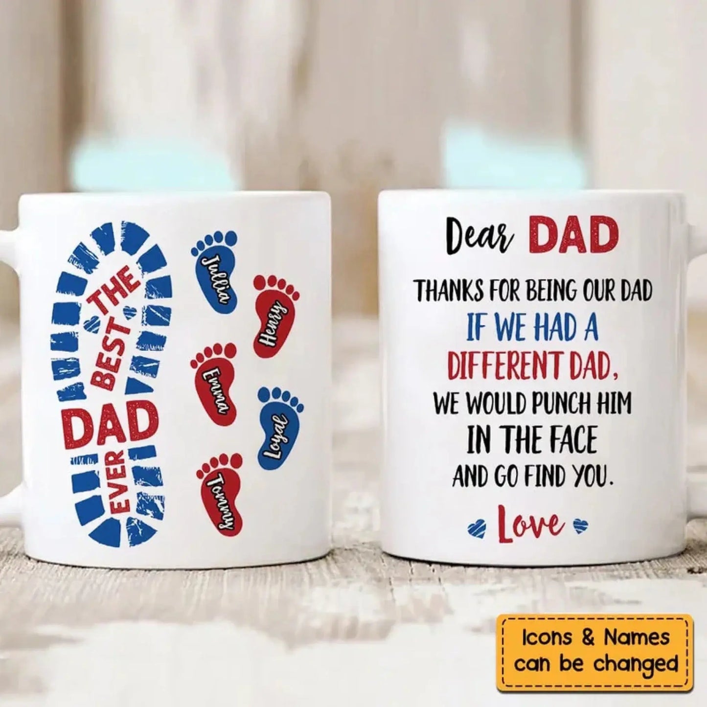 Funny Dad Footprint Mug – Personalized Gift from Kids with Names & Icons, “If We Had a Different Dad” Quote Ezcustomize