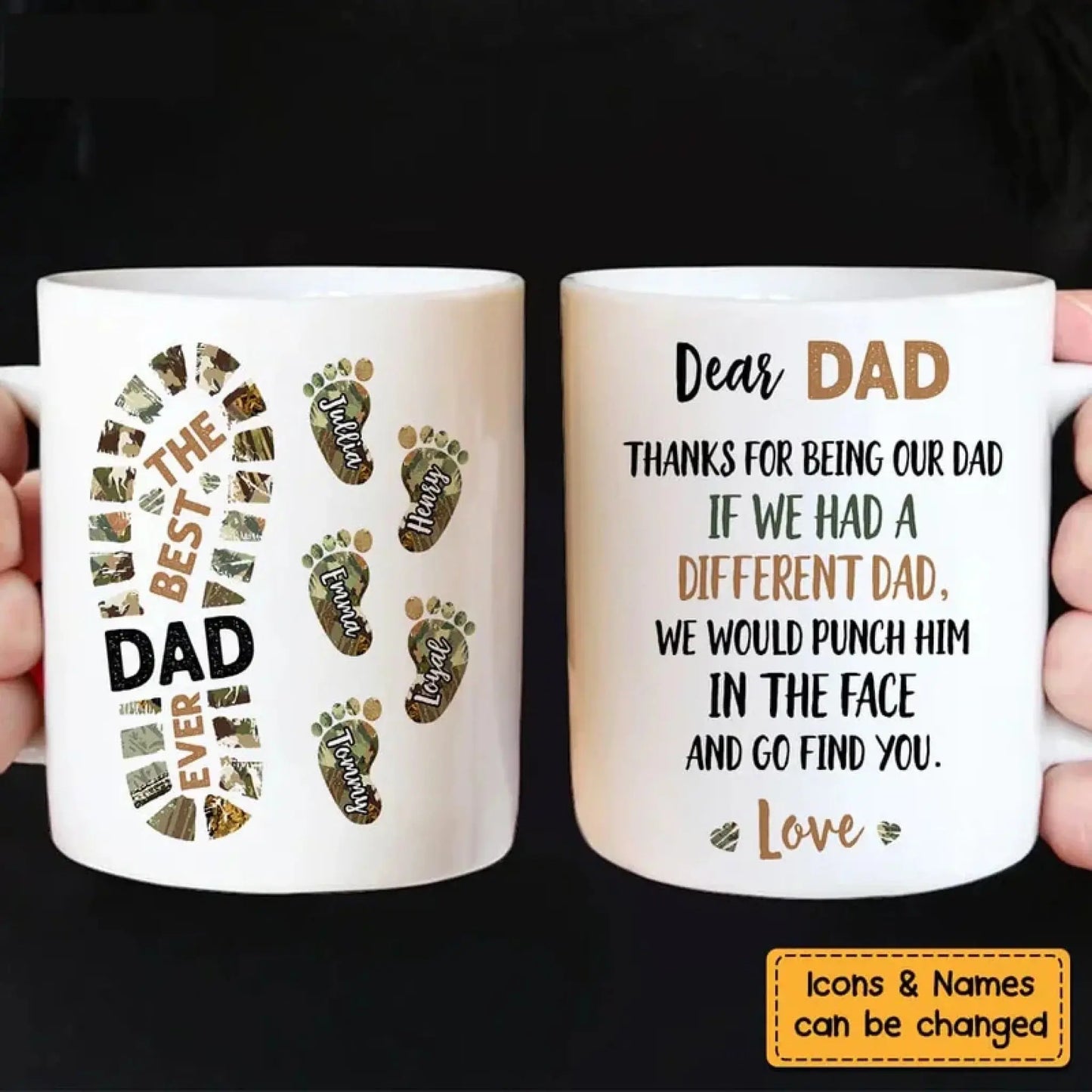 Funny Dad Footprint Mug – Personalized Gift from Kids with Names & Icons, “If We Had a Different Dad” Quote Ezcustomize