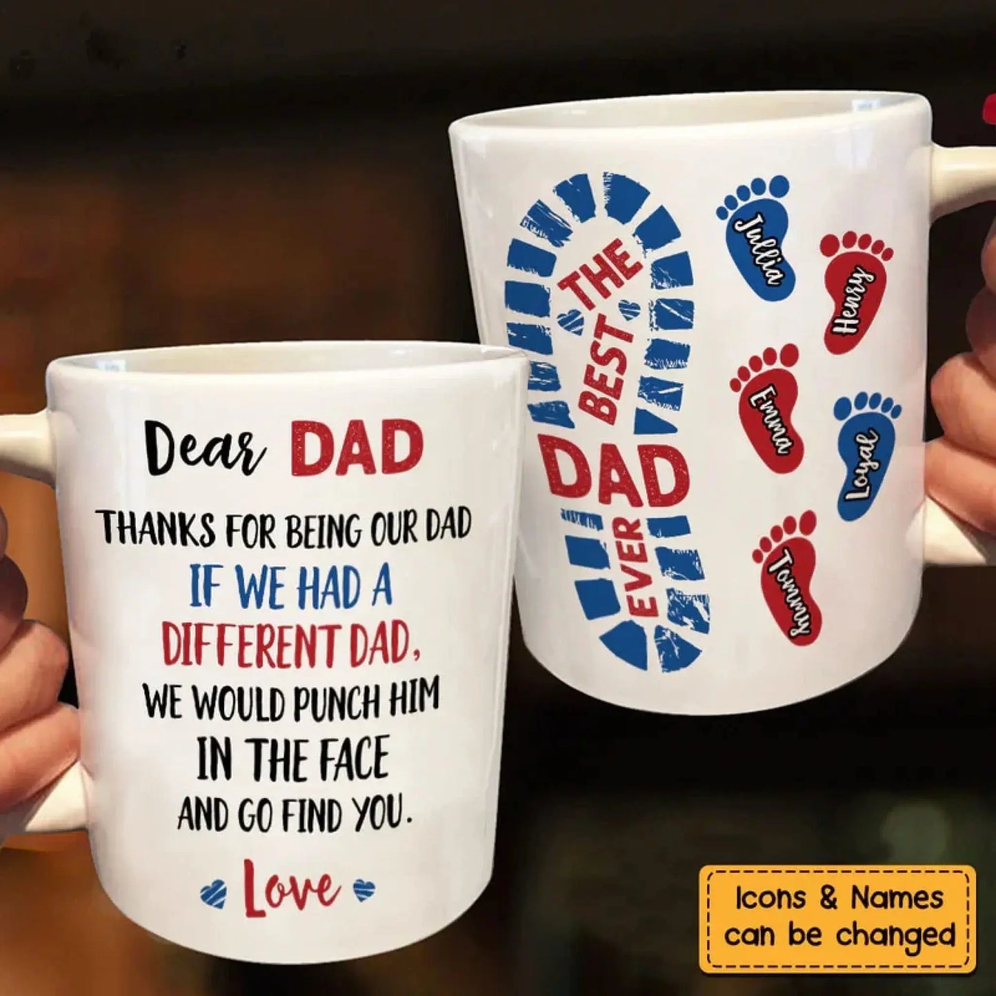Funny Dad Footprint Mug – Personalized Gift from Kids with Names & Icons, “If We Had a Different Dad” Quote Ezcustomize