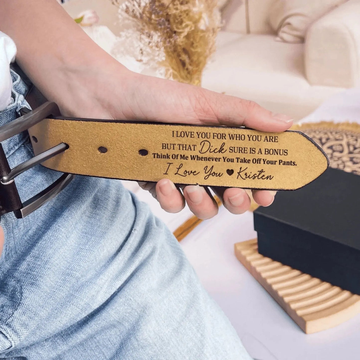 Funny Handmade Belt Gift For Husband, Custom Engraved Leather Belt Grooms Men, Anniversary Gift Ezcustomize