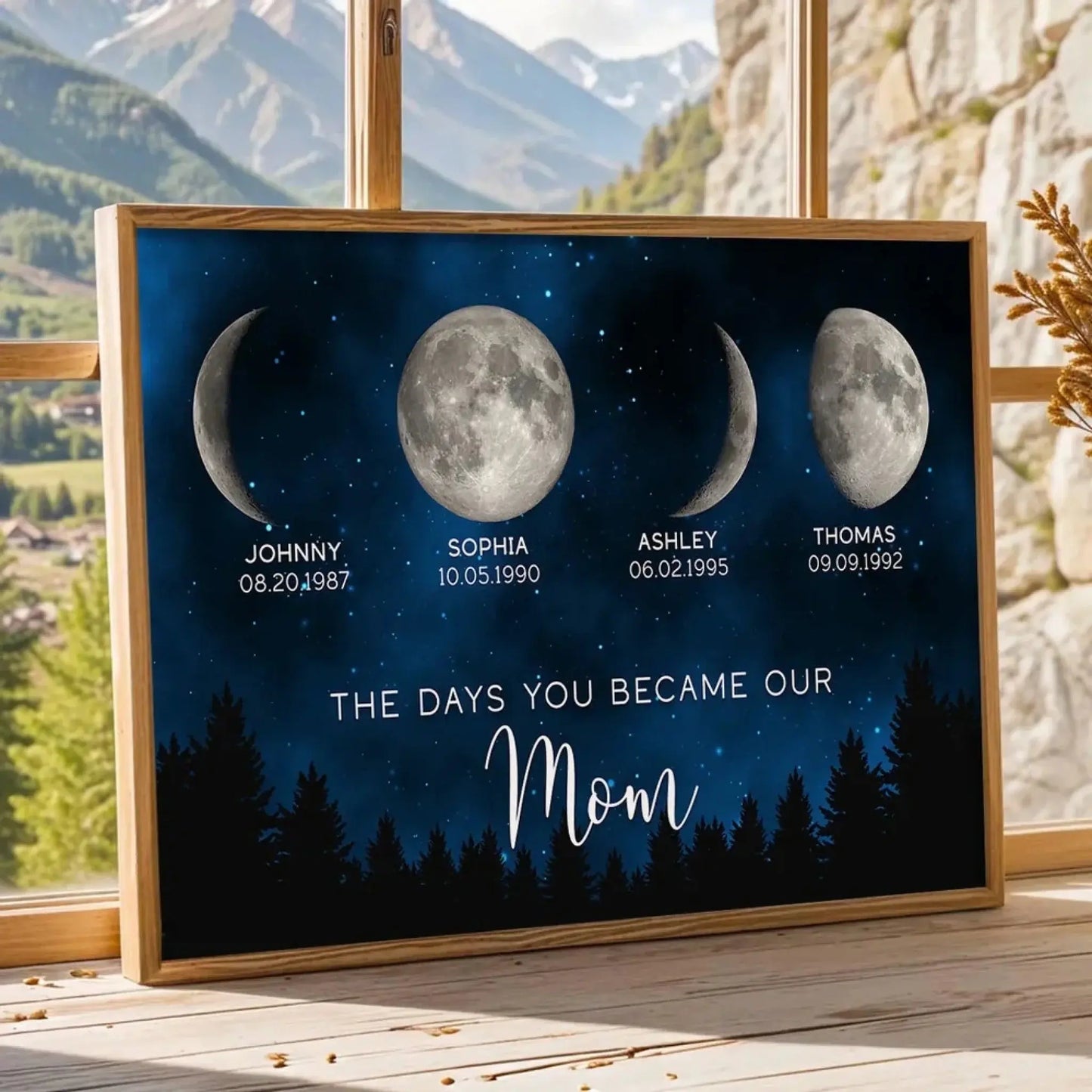 Galaxy Night Moon Phase Art – Personalized “The Days You Became Our Mom” Poster – Birthday or Just Because Gift for Mom Ezcustomize
