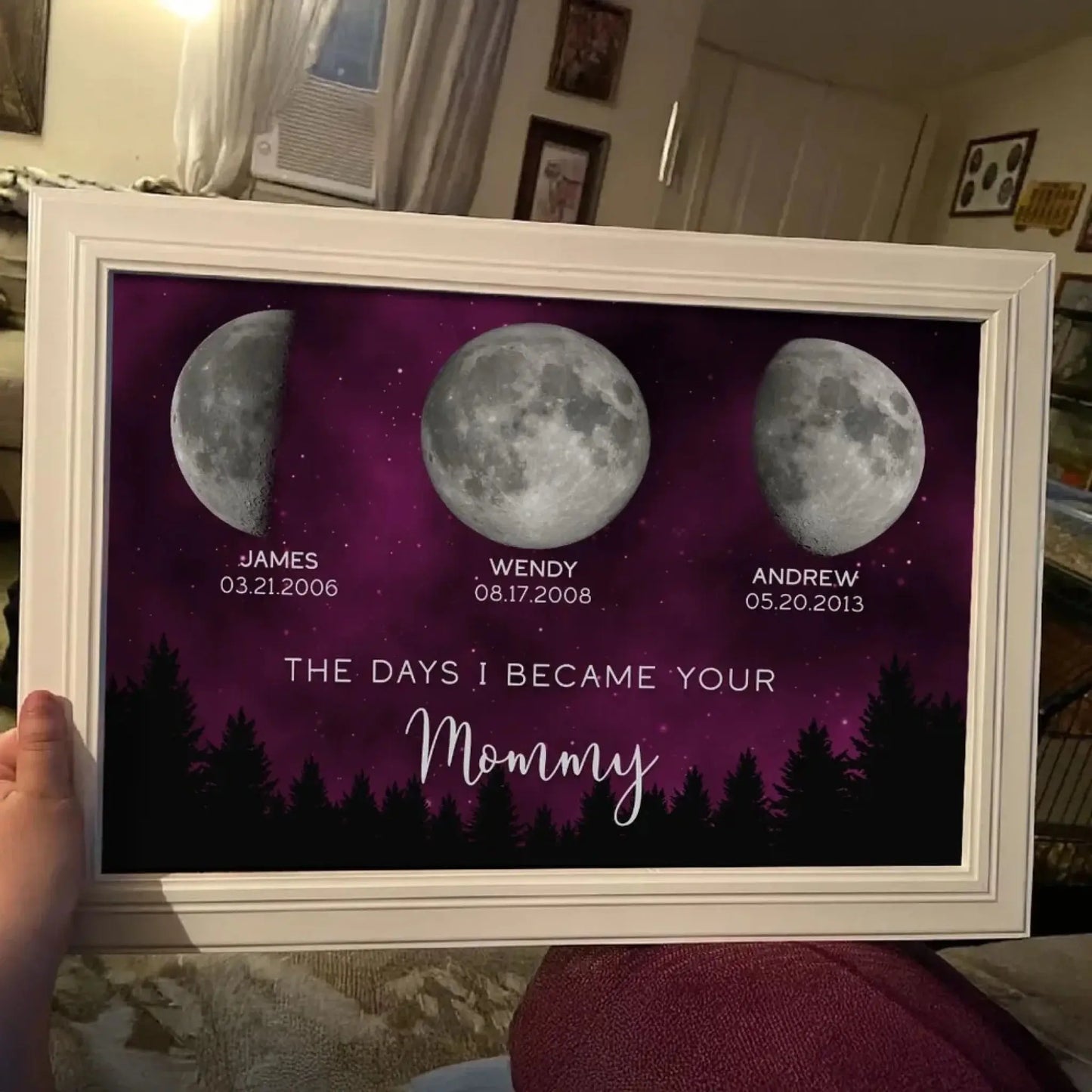 Galaxy Night Moon Phase Art – Personalized “The Days You Became Our Mom” Poster – Birthday or Just Because Gift for Mom Ezcustomize
