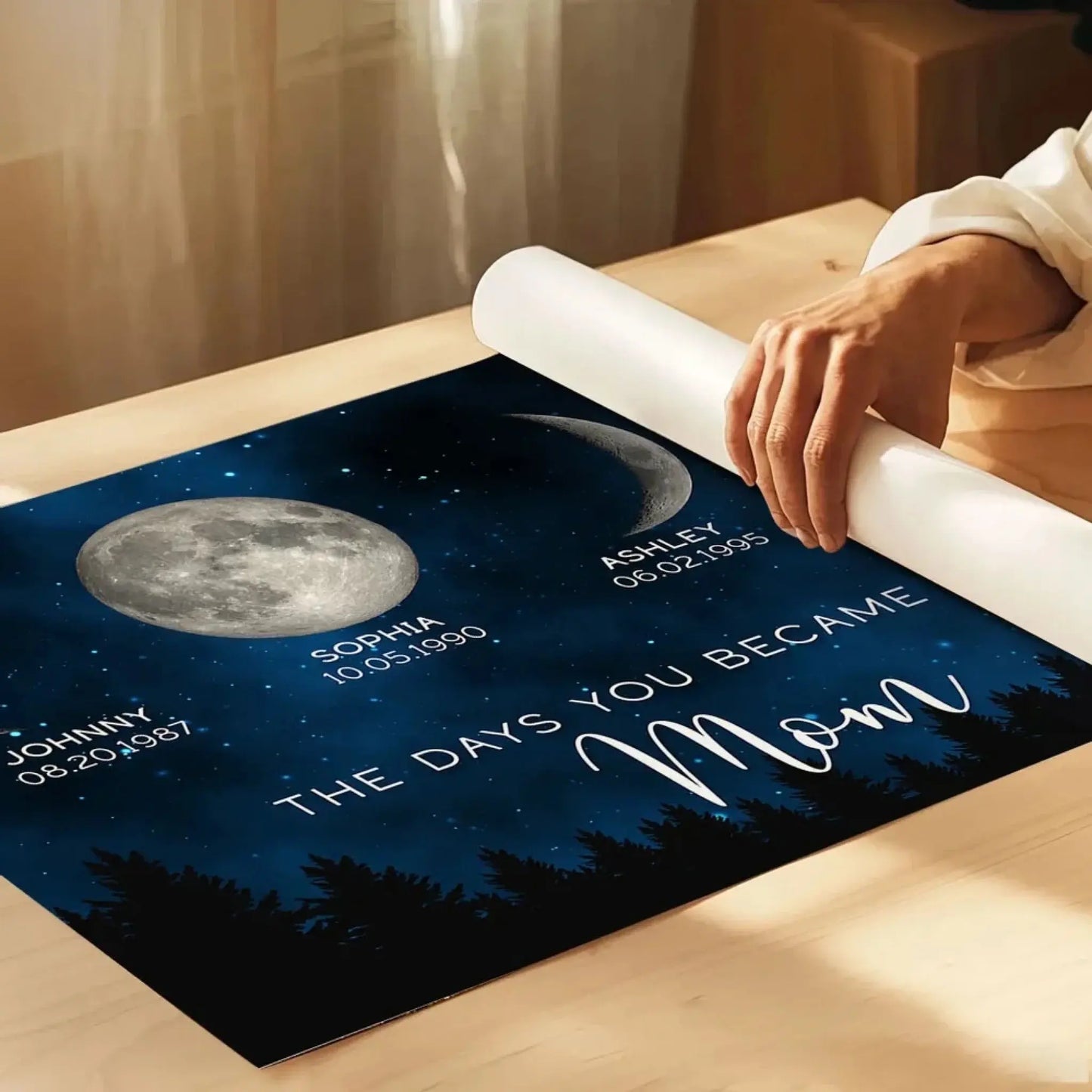 Galaxy Night Moon Phase Art – Personalized “The Days You Became Our Mom” Poster – Birthday or Just Because Gift for Mom Ezcustomize