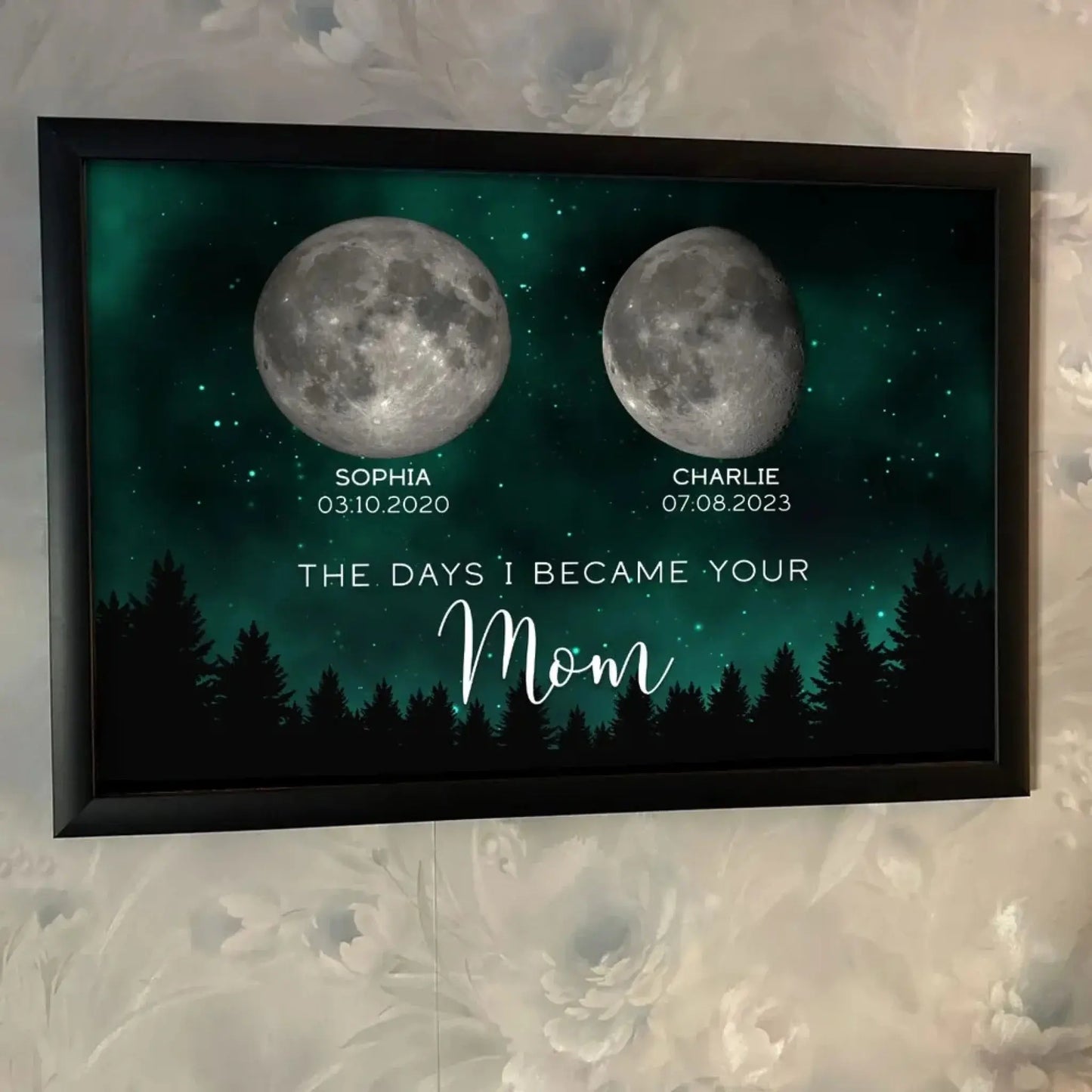 Galaxy Night Moon Phase Art – Personalized “The Days You Became Our Mom” Poster – Birthday or Just Because Gift for Mom Ezcustomize