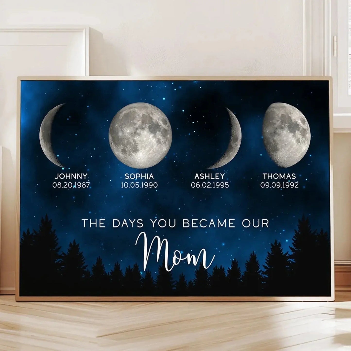 Galaxy Night Moon Phase Art – Personalized “The Days You Became Our Mom” Poster – Birthday or Just Because Gift for Mom Ezcustomize