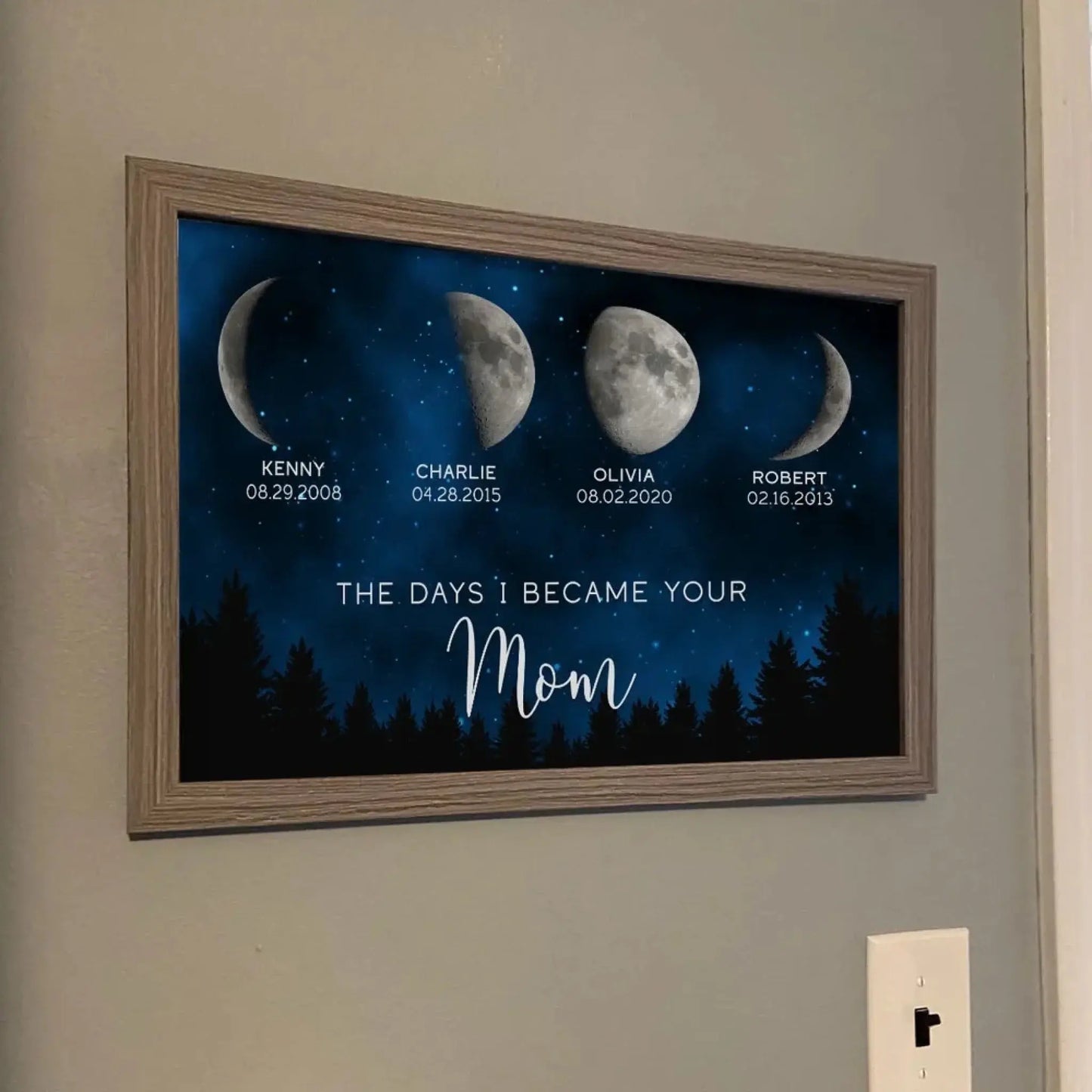 Galaxy Night Moon Phase Art – Personalized “The Days You Became Our Mom” Poster – Birthday or Just Because Gift for Mom Ezcustomize