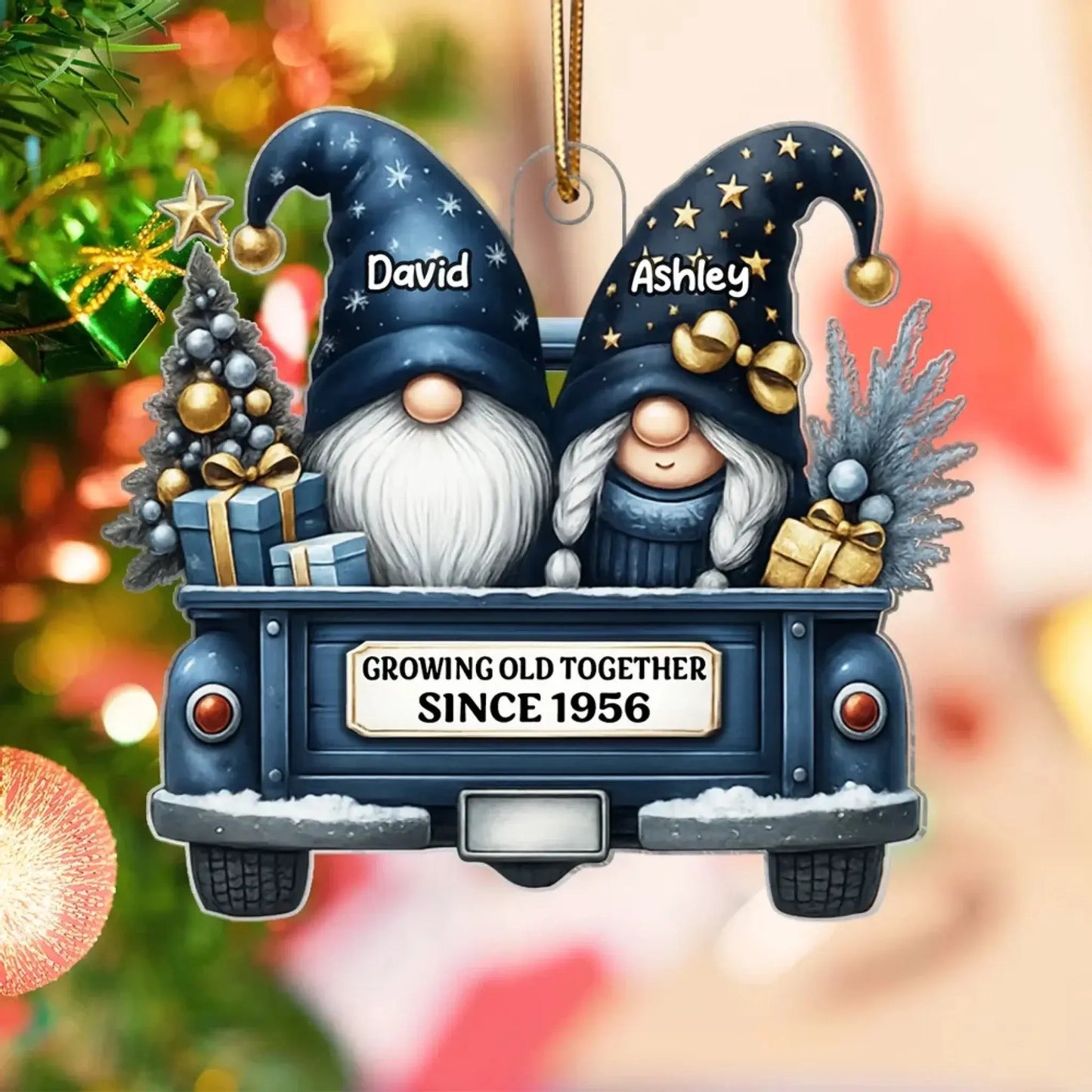 Gnome Couple Growing Old Together – Personalized Acrylic Christmas Ornament – Romantic Holiday Keepsake Gift for Couples in Love Ezcustomize