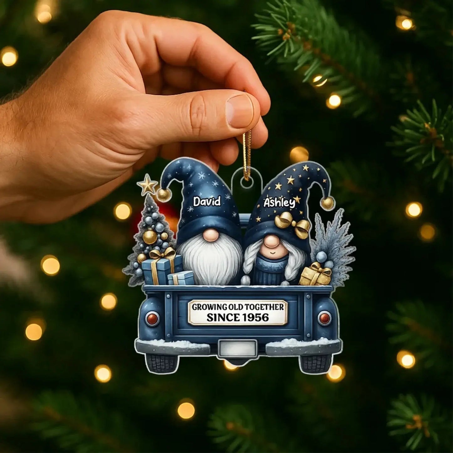 Gnome Couple Growing Old Together – Personalized Acrylic Christmas Ornament – Romantic Holiday Keepsake Gift for Couples in Love Ezcustomize