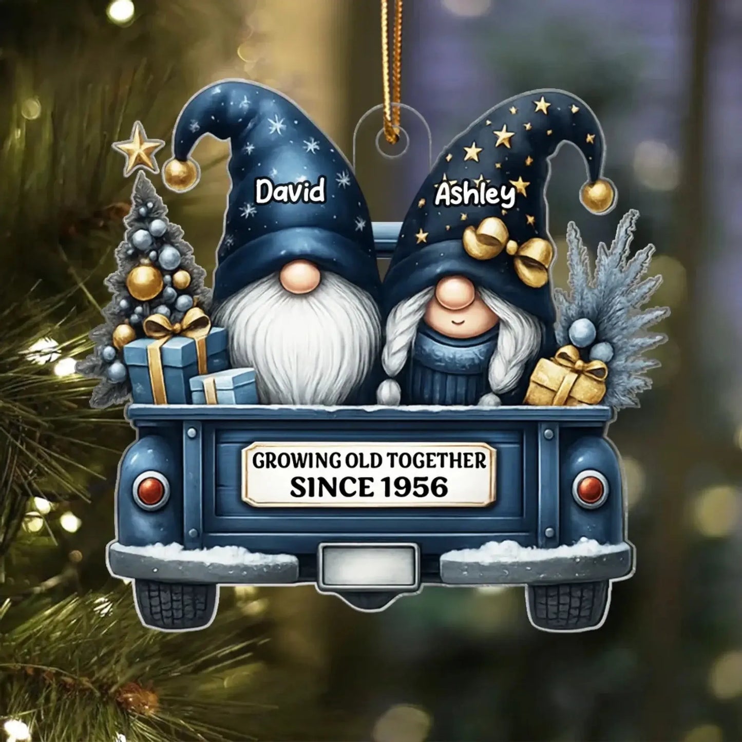 Gnome Couple Growing Old Together – Personalized Acrylic Christmas Ornament – Romantic Holiday Keepsake Gift for Couples in Love Ezcustomize