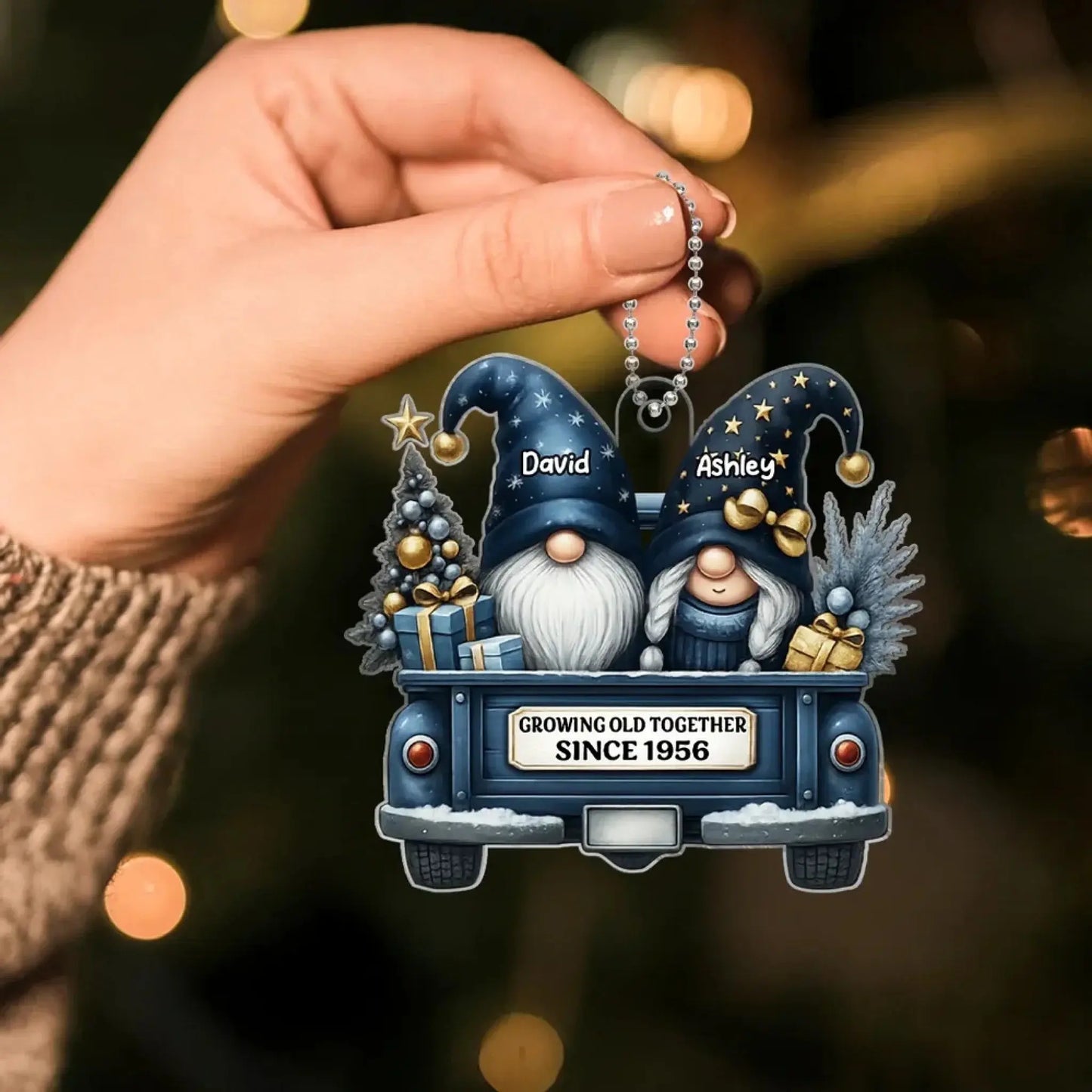 Gnome Couple Growing Old Together – Personalized Acrylic Christmas Ornament – Romantic Holiday Keepsake Gift for Couples in Love Ezcustomize