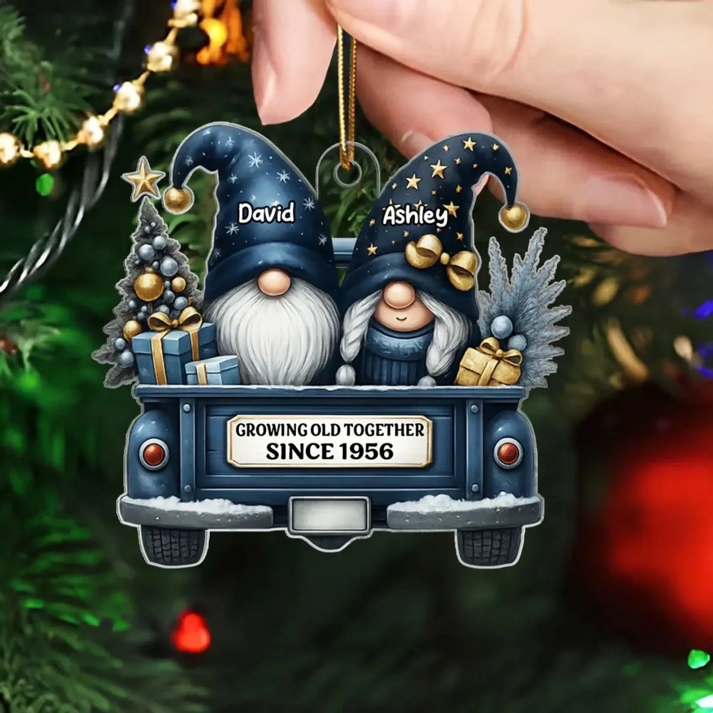 Gnome Couple Growing Old Together – Personalized Acrylic Christmas Ornament – Romantic Holiday Keepsake Gift for Couples in Love Ezcustomize