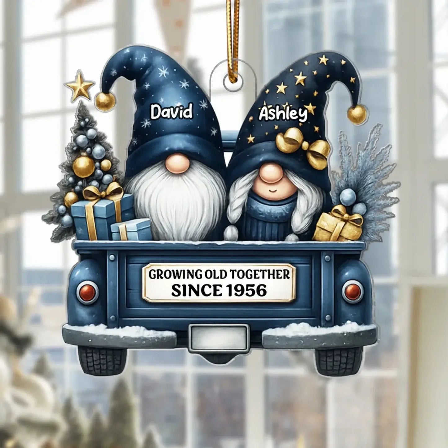 Gnome Couple Growing Old Together – Personalized Acrylic Christmas Ornament – Romantic Holiday Keepsake Gift for Couples in Love Ezcustomize
