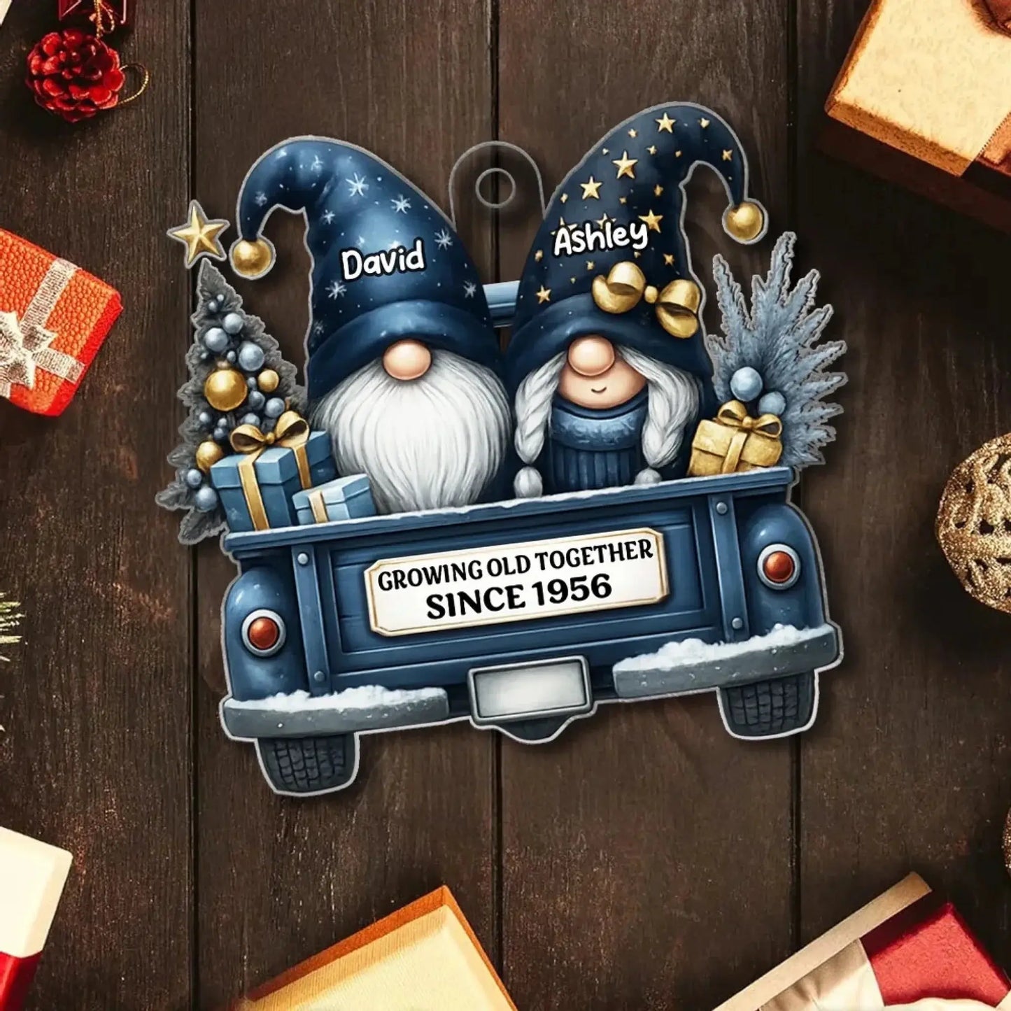 Gnome Couple Growing Old Together – Personalized Acrylic Christmas Ornament – Romantic Holiday Keepsake Gift for Couples in Love Ezcustomize