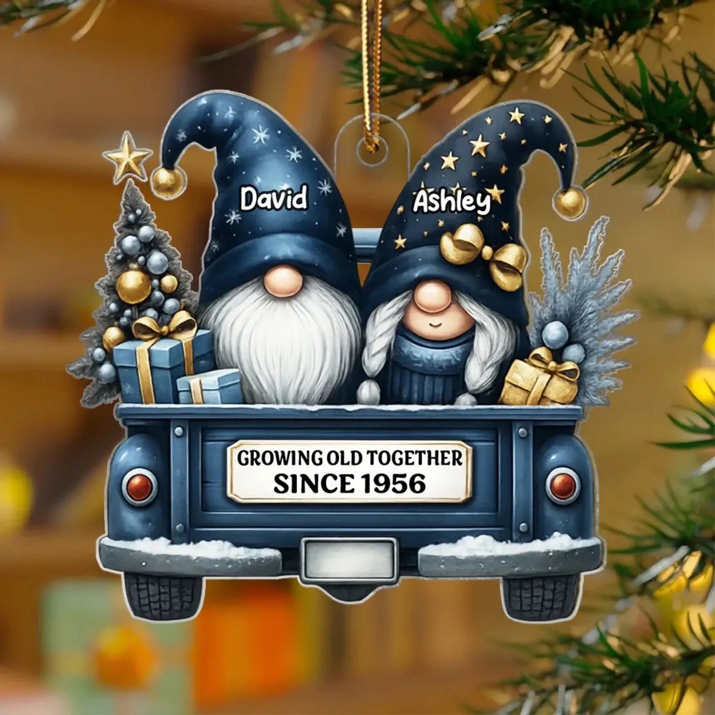 Gnome Couple Growing Old Together – Personalized Acrylic Christmas Ornament – Romantic Holiday Keepsake Gift for Couples in Love Ezcustomize
