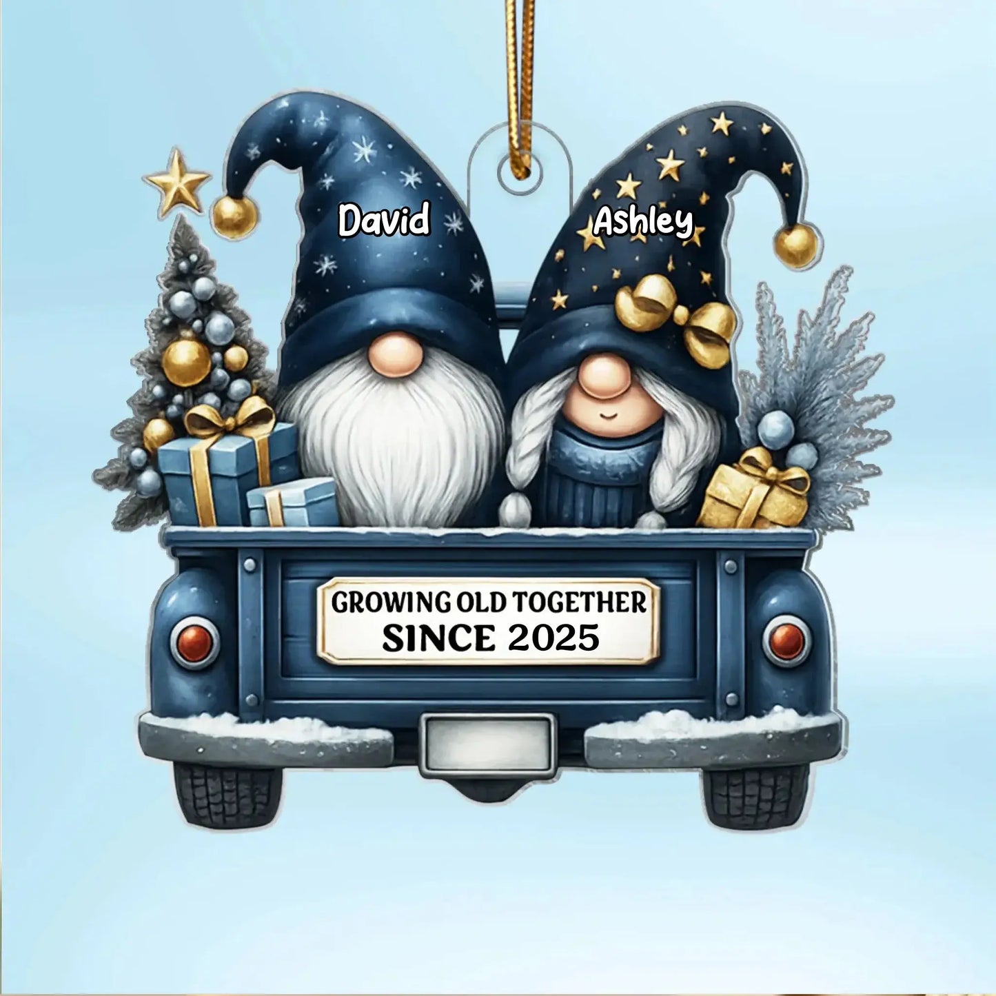 Gnome Couple Growing Old Together – Personalized Acrylic Christmas Ornament – Romantic Holiday Keepsake Gift for Couples in Love Ezcustomize