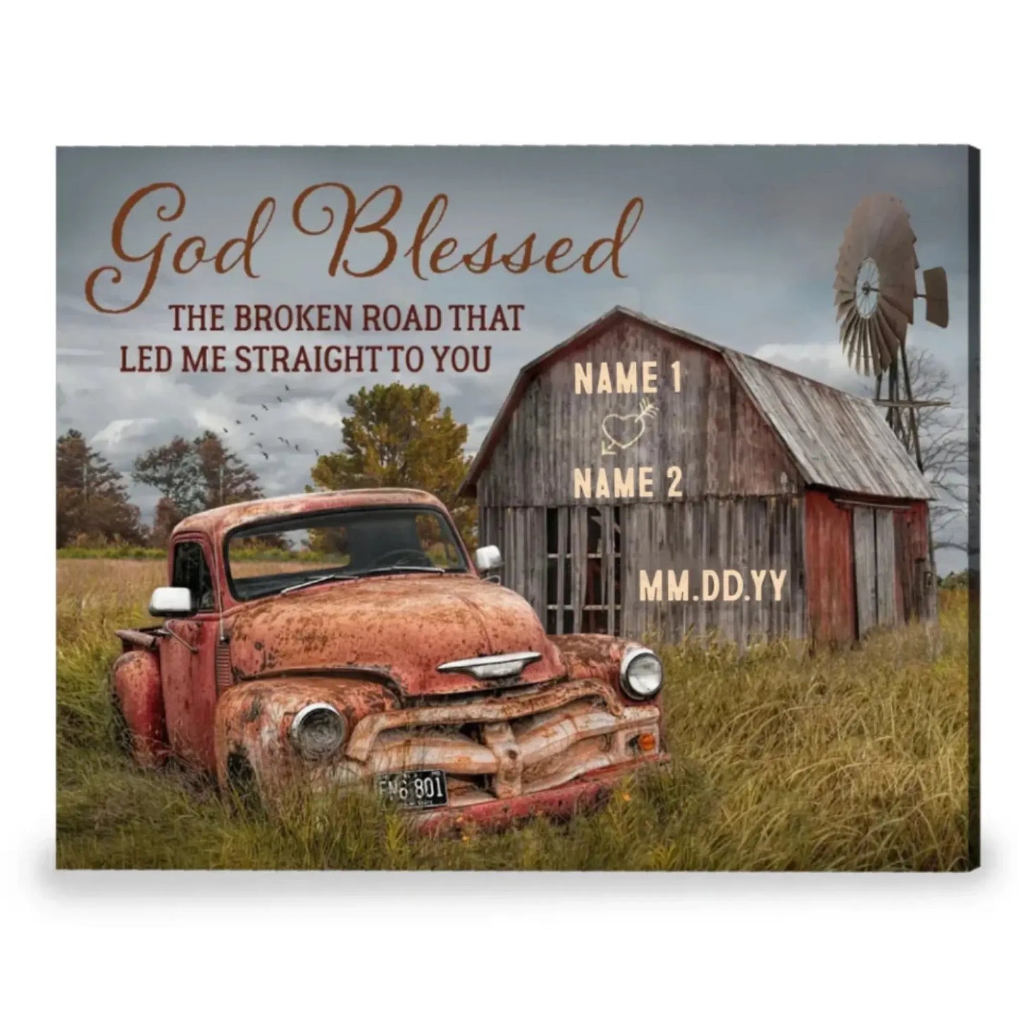 God Blessed The Broken Road That Led Me Straight To You – Personalized Farmhouse Wall Art, Gift for Couples, Anniversary or Valentine's Day Ezcustomize