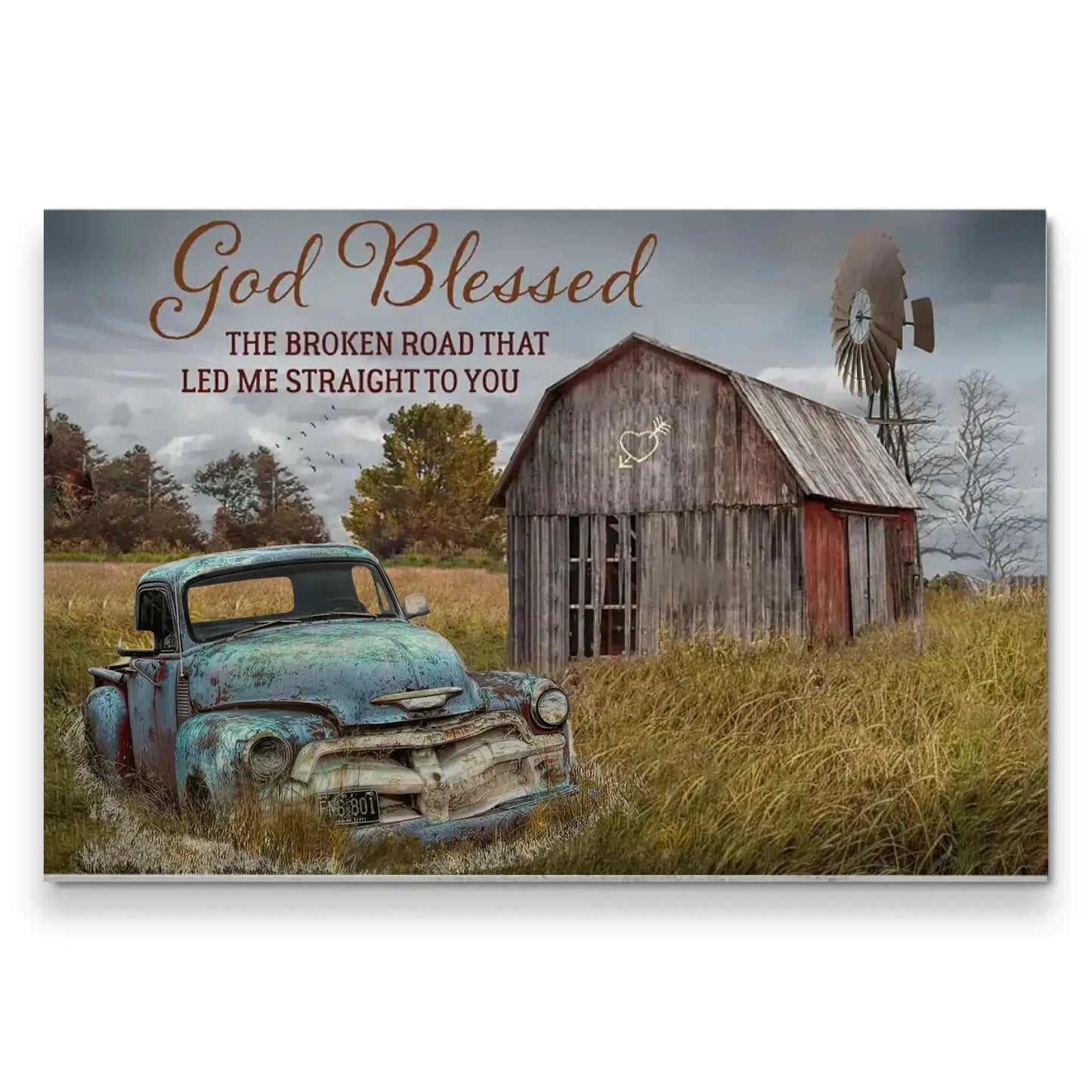 God Blessed The Broken Road That Led Me Straight To You – Personalized Farmhouse Wall Art, Gift for Couples, Anniversary or Valentine's Day Ezcustomize