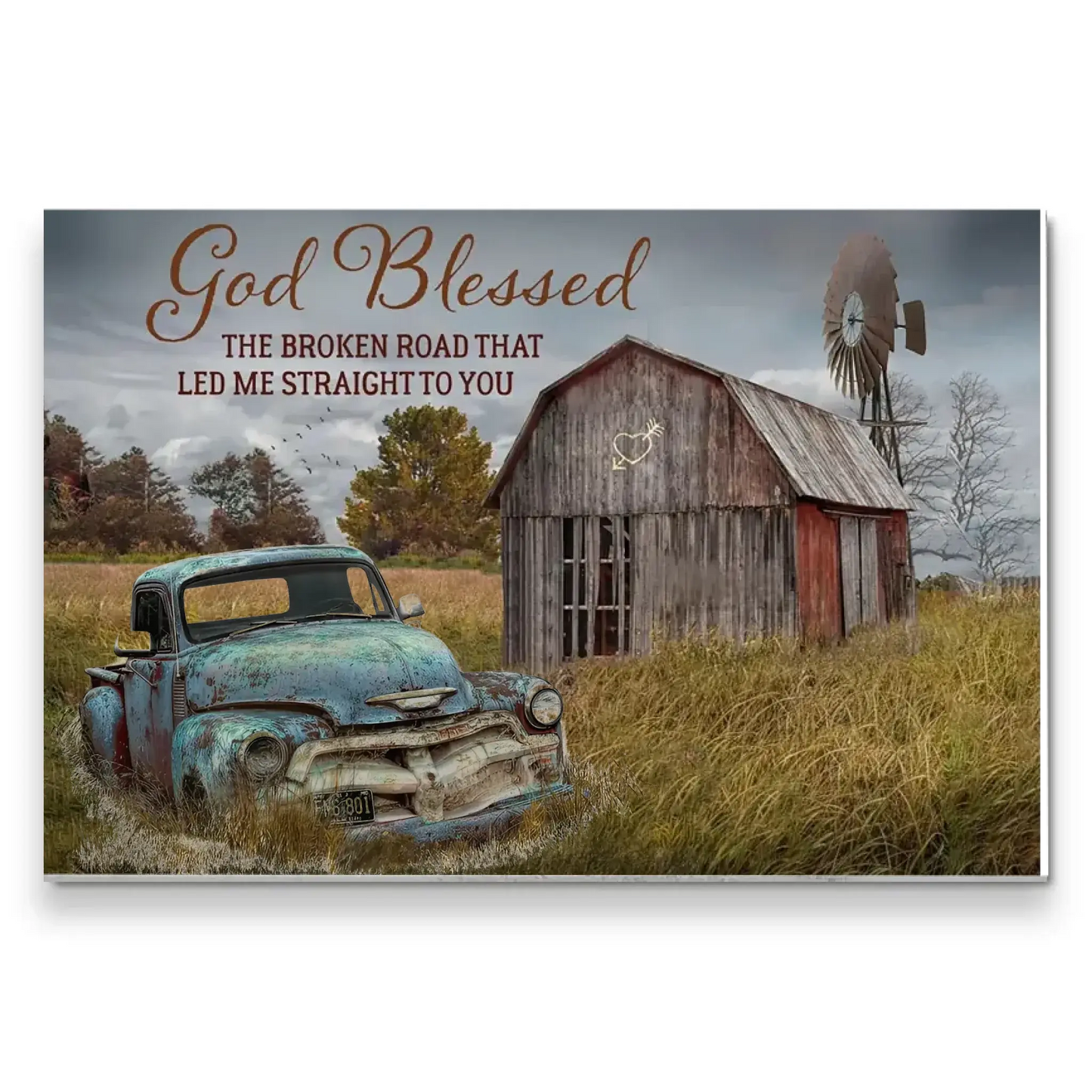 God Blessed The Broken Road That Led Me Straight To You – Personalized Farmhouse Wall Art, Gift for Couples, Anniversary or Valentine's Day Ezcustomize