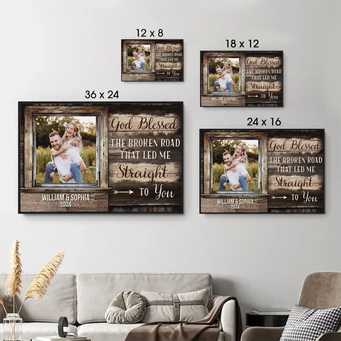 God Blessed The Broken Road – Custom Photo Poster/Canvas with Names – Personalized Religious Couple Gift for Anniversary or Valentine’s Day Ezcustomize